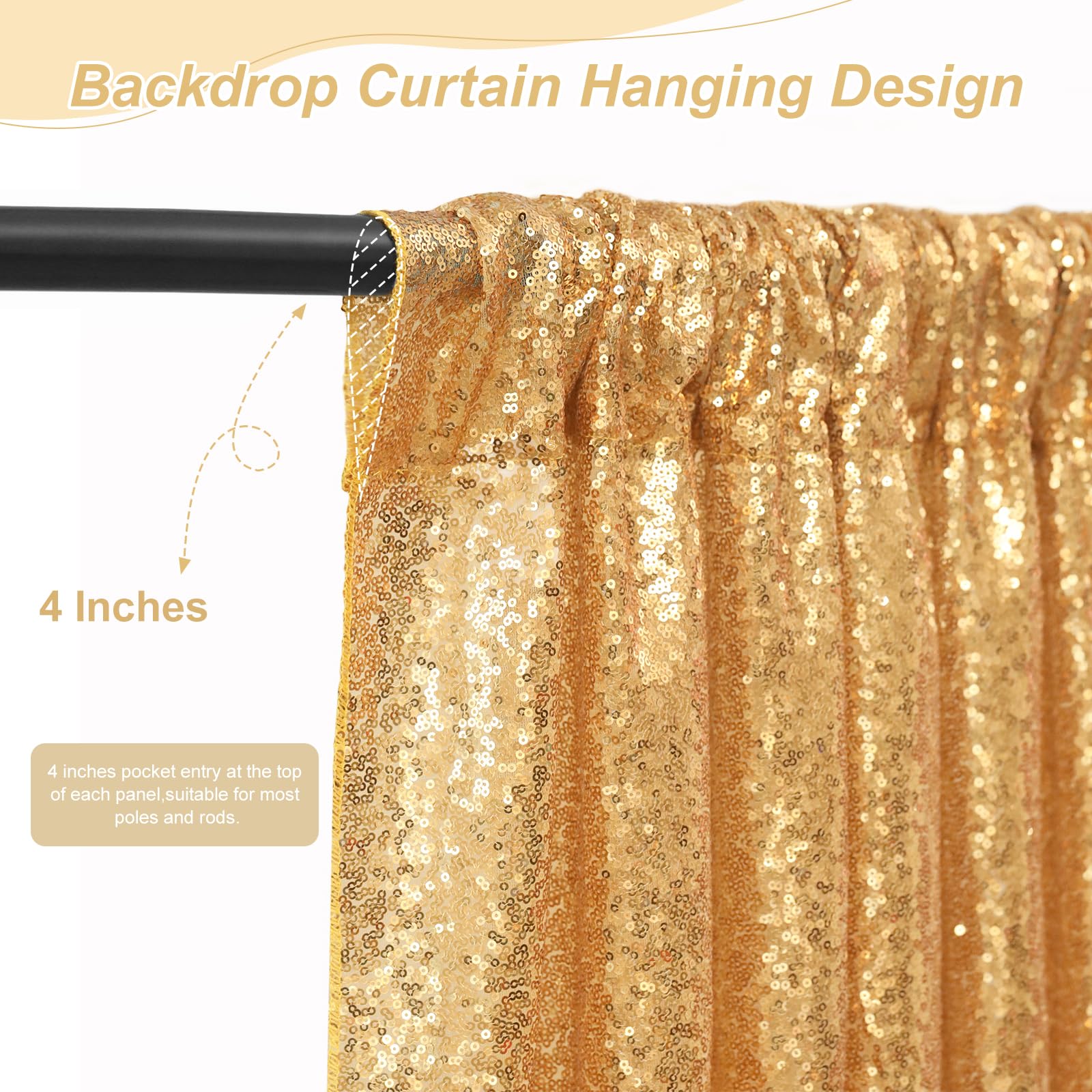 Gold Sequin Backdrop Curtain Panels Stage 2 Pieces 2FTx8FT Sheer Gold Curtains Backdrop Photo Backdrop Curtains for Wedding Birthday Party Background Drapes Christmas Decorations