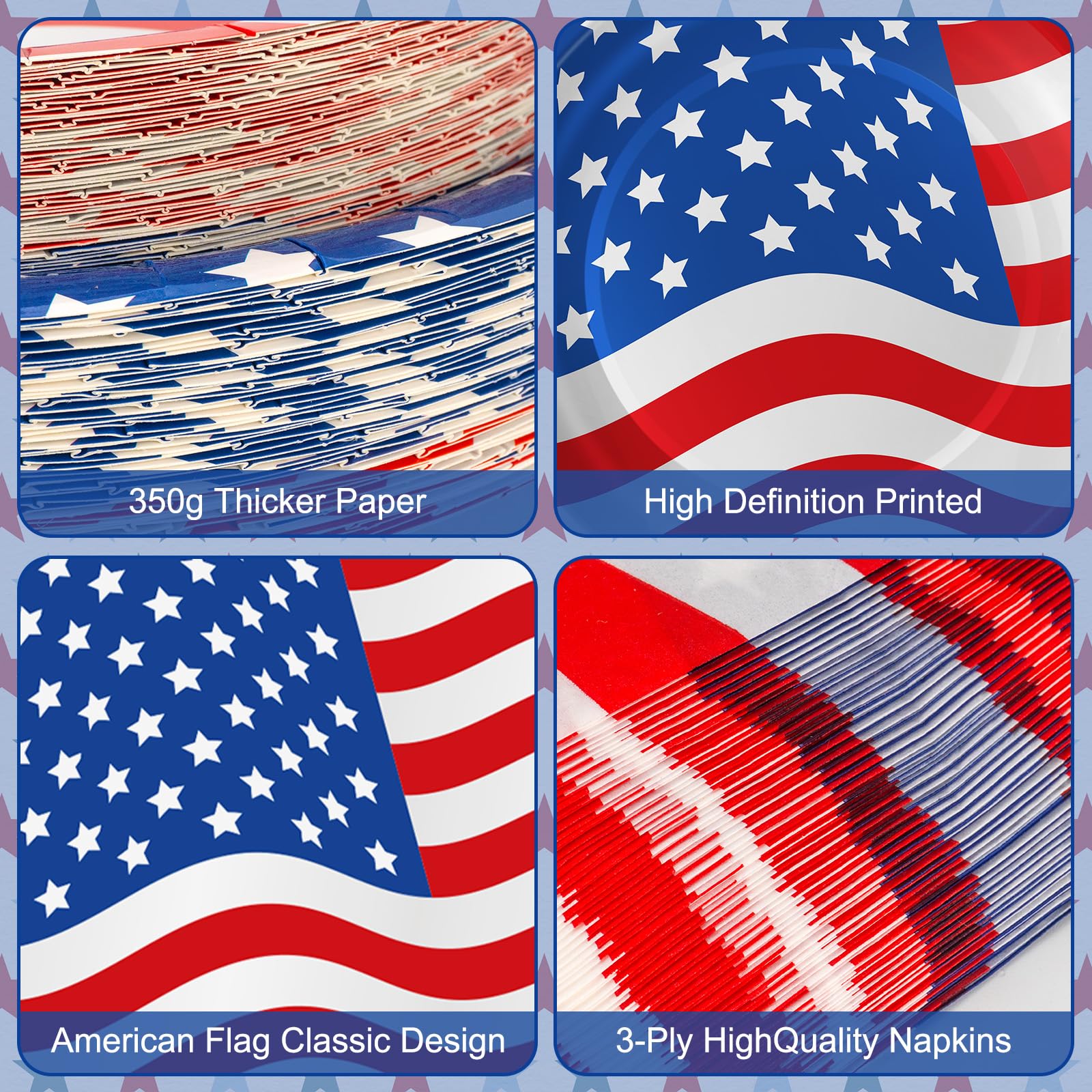 4th of July Plates and Napkins Sets - Patriotic American Flag Party Supplies Tableware, July 4th Disposable Paper Plates Napkins Set for Memorial Day, Independence Day Decorations Table Decor,Serve 50