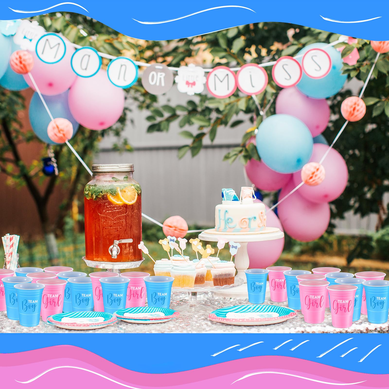 Norme 60 Pcs Gender Reveal Plastic Blue Pink Cups Gender Reveal Cups Supplies Team Boy Team Girl Disposable for Party Favors Games Beverage Drink Tableware (12 oz)