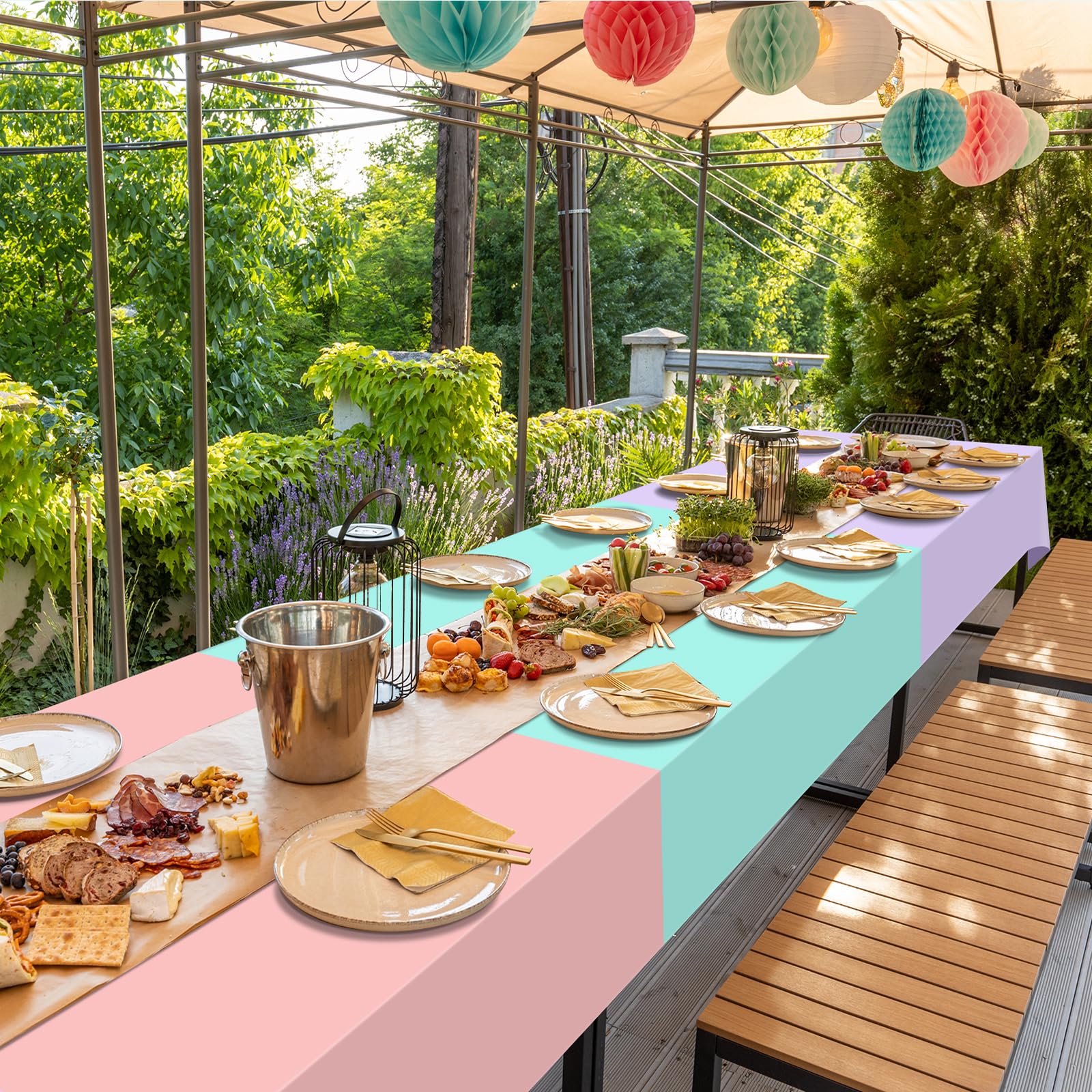 YIDAKO 6Pcs Pastel Tablecloths, Rainbow Mix Color Plastic Tablecloth Disposable Rectangle Table Covers for Baby Shower,Bridal,Wedding, Easter,Birthday and Ice Cream Party Decoration, 54 x 108 Inch
