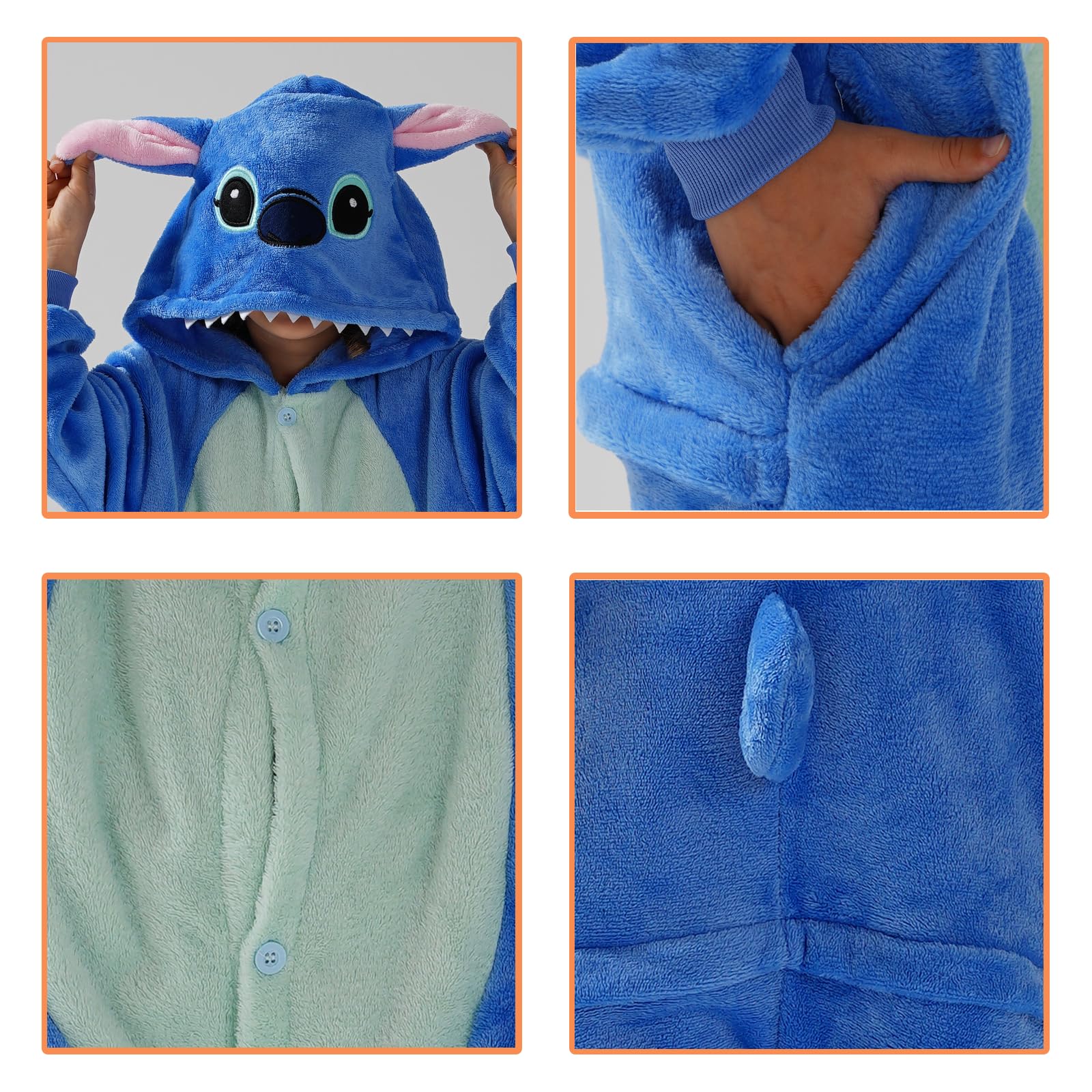 SCOPUCI Unisex Children Animal Onesie Pajamas,Kids Flannel Halloween Cosplay Costume/Homewear/Sleepwear (Blue-a,7-8 Years)