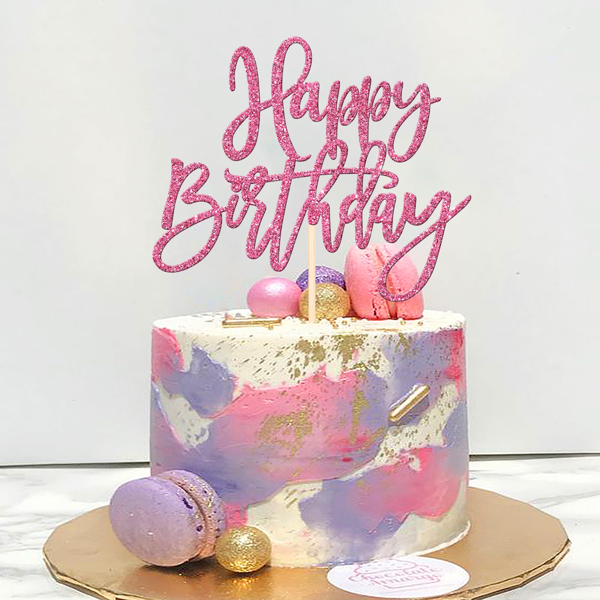 ZHUOWEISM 1 PCS Happy Birthday Cake Topper Glitter Happy Birthday Cake Pick for Celebrating Happy Birthday Anniversary Theme Party Cake Decorations Supplies Pink