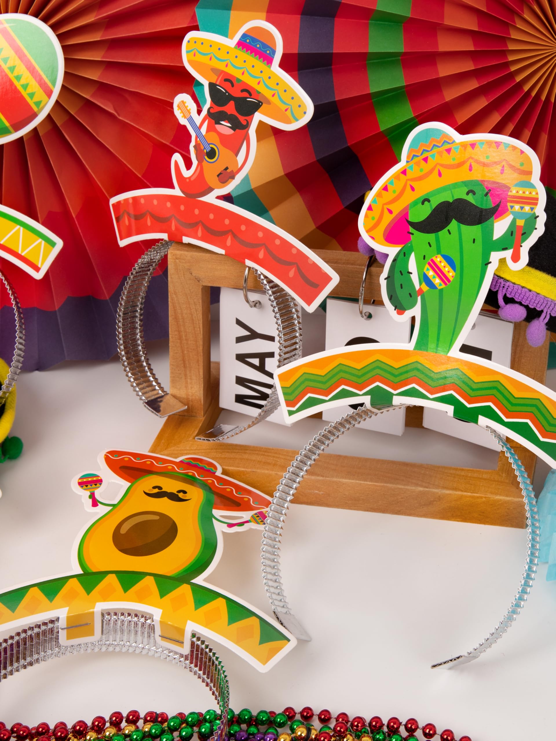 12 PCS Colorful Patterned Cardboard Sombrero Hats, Fiesta Headbands for Mexican Theme Celebration Party Favors