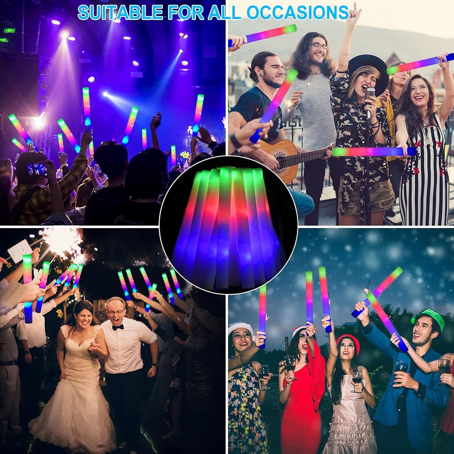 Blu7ive 199pcs Glow Sticks Bulk,Led Foam Sticks 3 Flashing Modes light up foam sticks Glow in The Dark Party Supplies glow sticks for Wedding Christmas , Birthday ,Concerts, DJ