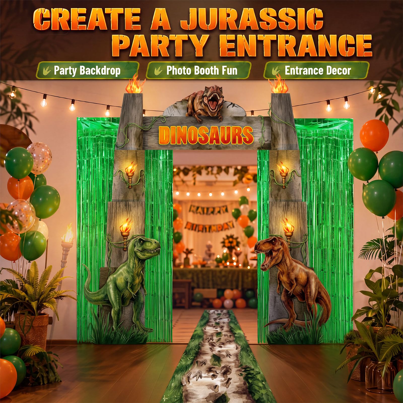 VitalCozy 7 Pcs Dinosaur Party Decorations Jurassic Porch Entryway Backdrop