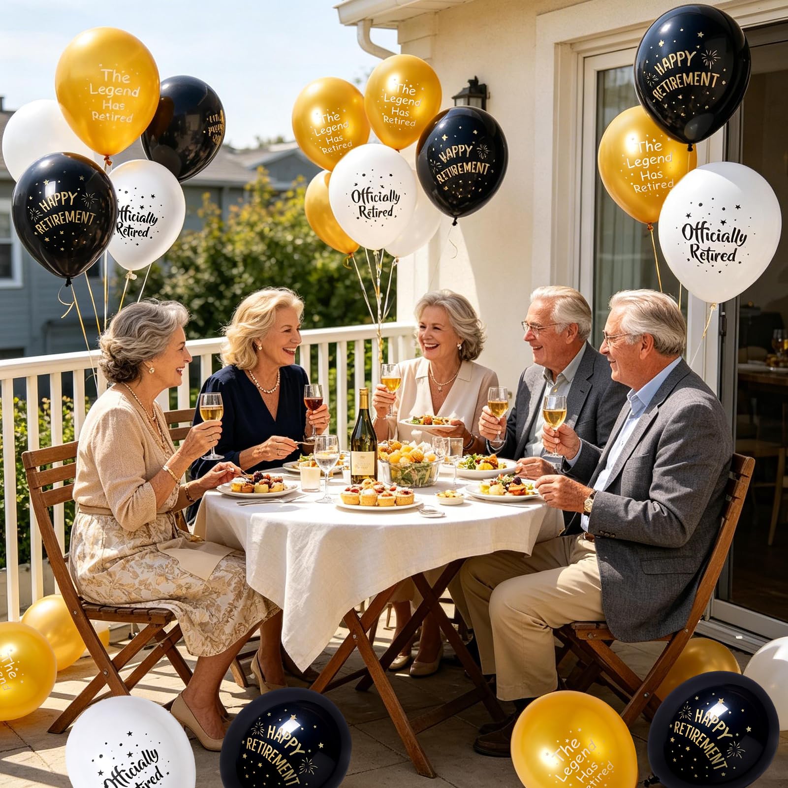 SUNBEAUTY 18 Pcs Happy Retirement Balloons With Pattern 12 Inch Black Gold and White Retirement Latex Balloons for Men and Women Resignation Theme Party Decorations