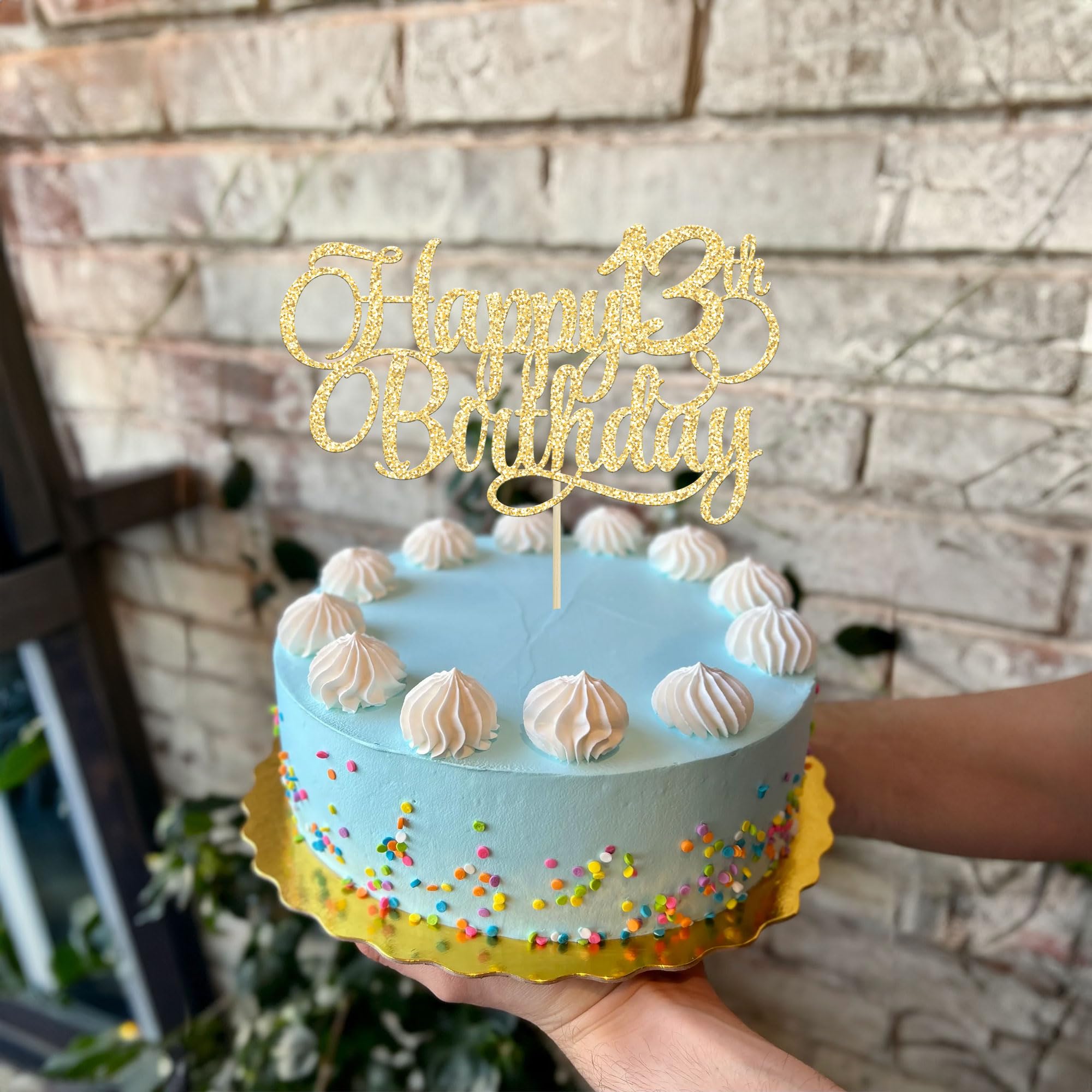 1 Pack Happy 13th Birthday Cake Topper Glitter Number 13 Thirteen Years Old Birthday Cake Pick Decoration for 13th Birthday Celebrating Anniversary Party Supplies Gold