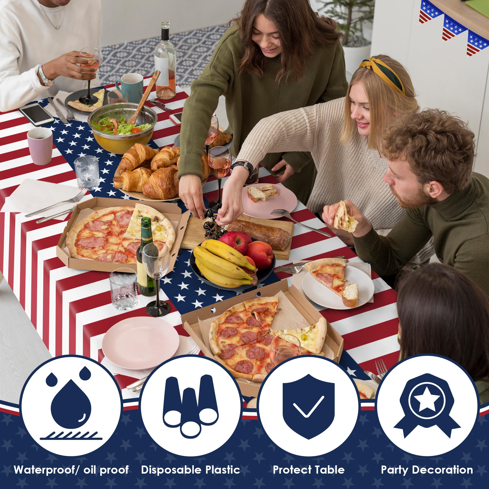OHOME 4th of July Decorations - Patriotic American Flag Plastic Tablecloth | Fourth of July Accessories Memorial Day Decor for Home Outdoor Outside Party Favors,54"x108",2 Pack