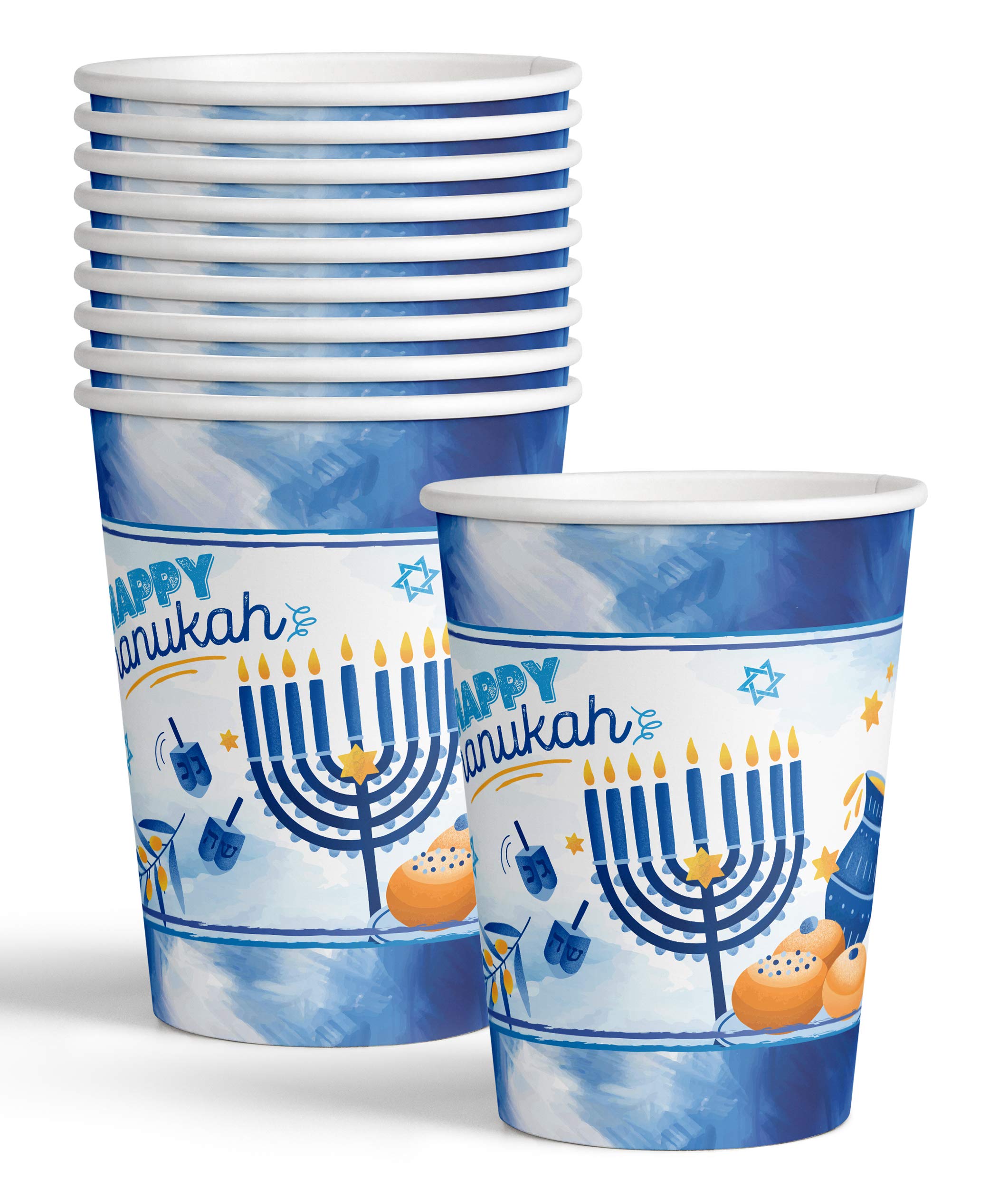 Hanukkah Plates And Napkins Set - Hanukkah Party Set - 7" And 9" Plates, Cups, Napkins and Tablecloth - Serves 10