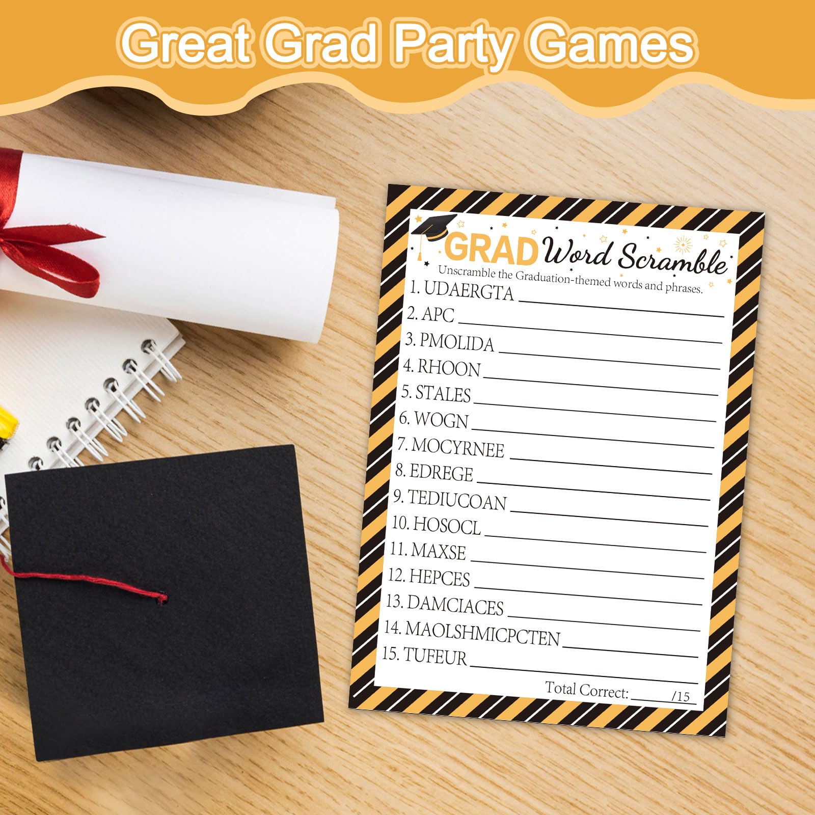 COCHIE 30 Players Class of 2026 Graduation Party Games, Graduation Pattern Words Pictionary Game, Word Scramble Guess Game with Answer Key, Grad Parties Supplies Favor (Grad Pictionary)