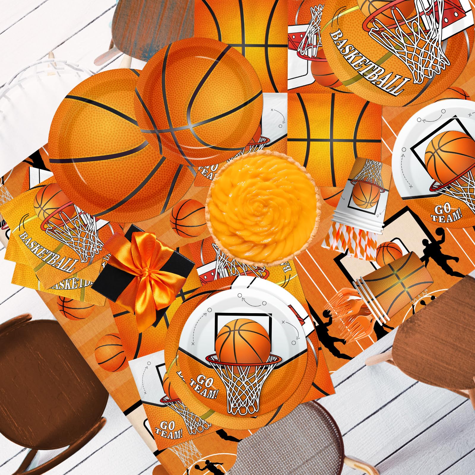 Basketball Party Decorations,206pcs Basketball Birthday Decorations Include Plates And Napkins Cups,Tablecloth,Banner,Hanging Swirls,Cake Topper,Balloon for Basketball Party Supplies,Serve 24