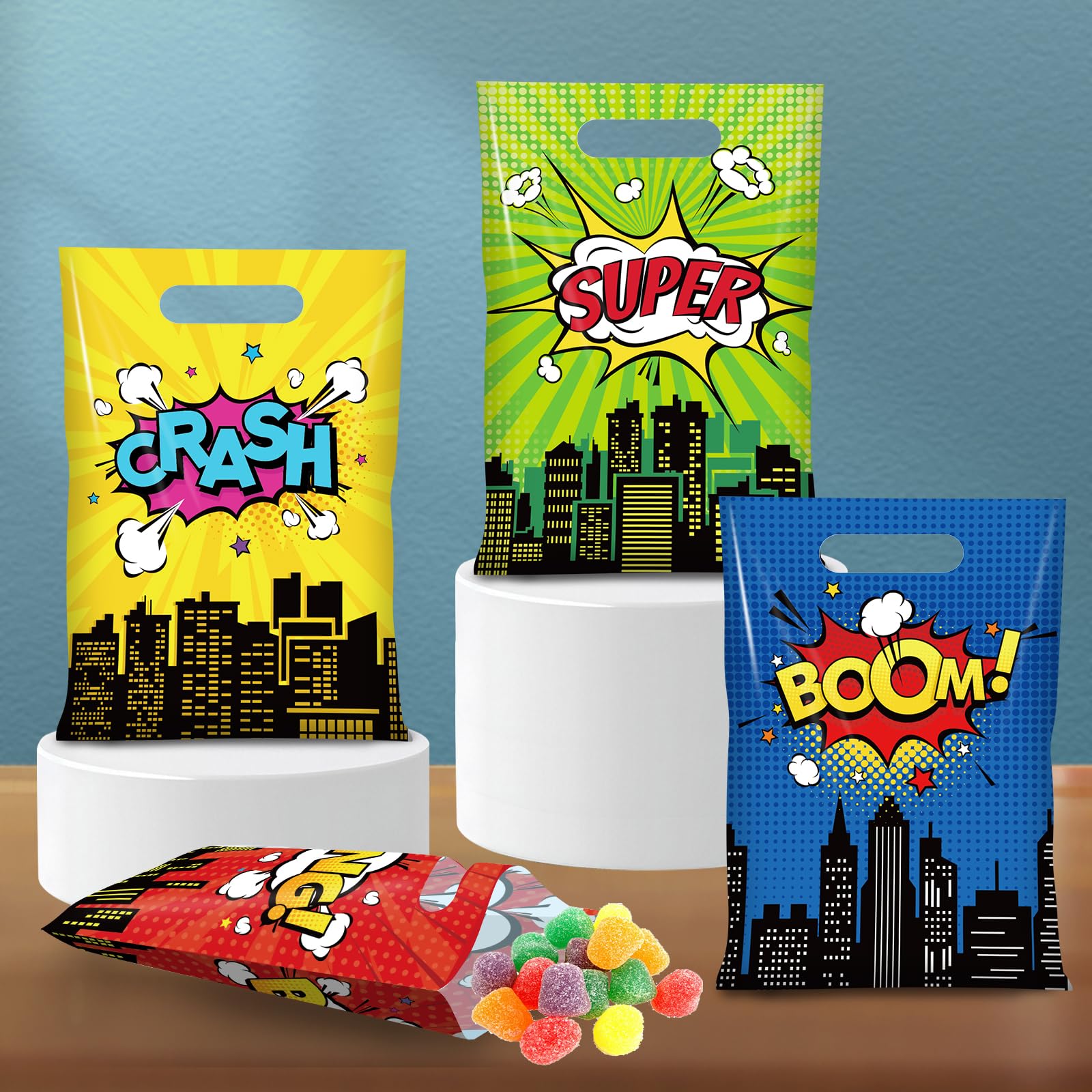 YIDAKO 50pcs 6.7 * 10 inches Hero Party Favors Plastic Treat Bags