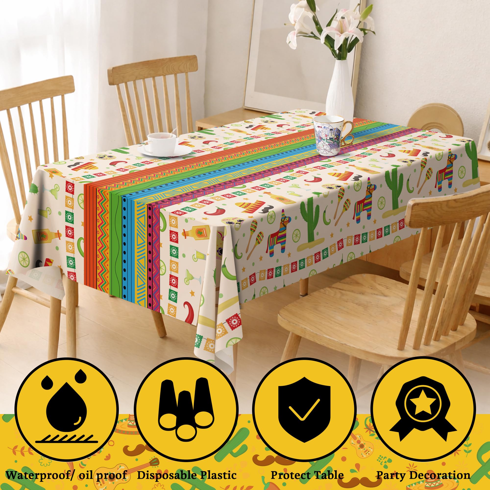 Cinco De Mayo Decorations - Fiesta Mexican Party Tablecloth | Cinco De Mayo Table Decorations for Taco Party - Mexican Theme Birthday Fiesta Party Favors Accessories for Home Dining Kitchen,2 Pack