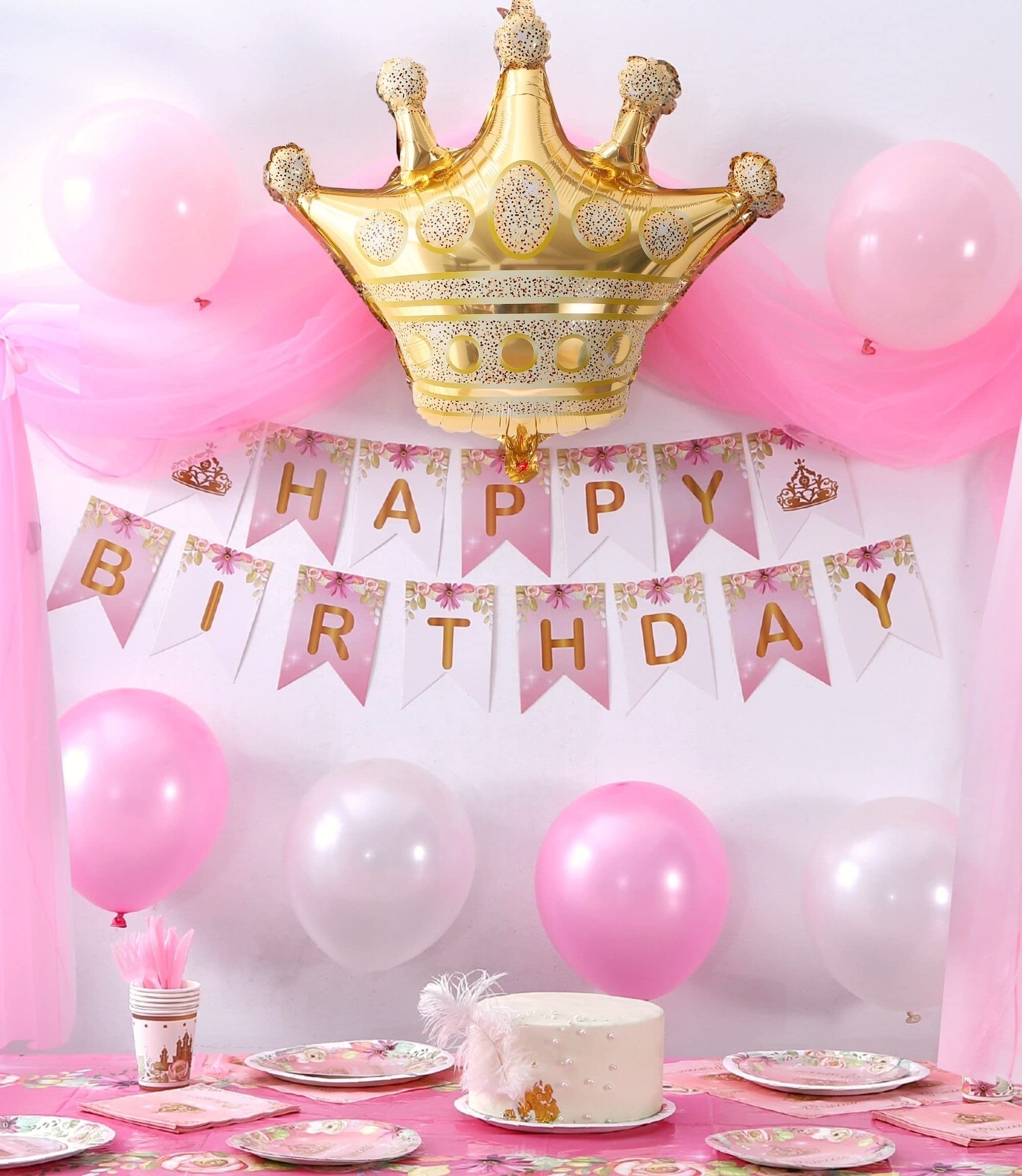 Princess Plates and Napkins Party Supplie - Serves 16 - Princess Birthday Decorations Includes Paper Plates Cups Napkins Cutlery Balloons Banner Tablecloth Party Favor Décor Idea