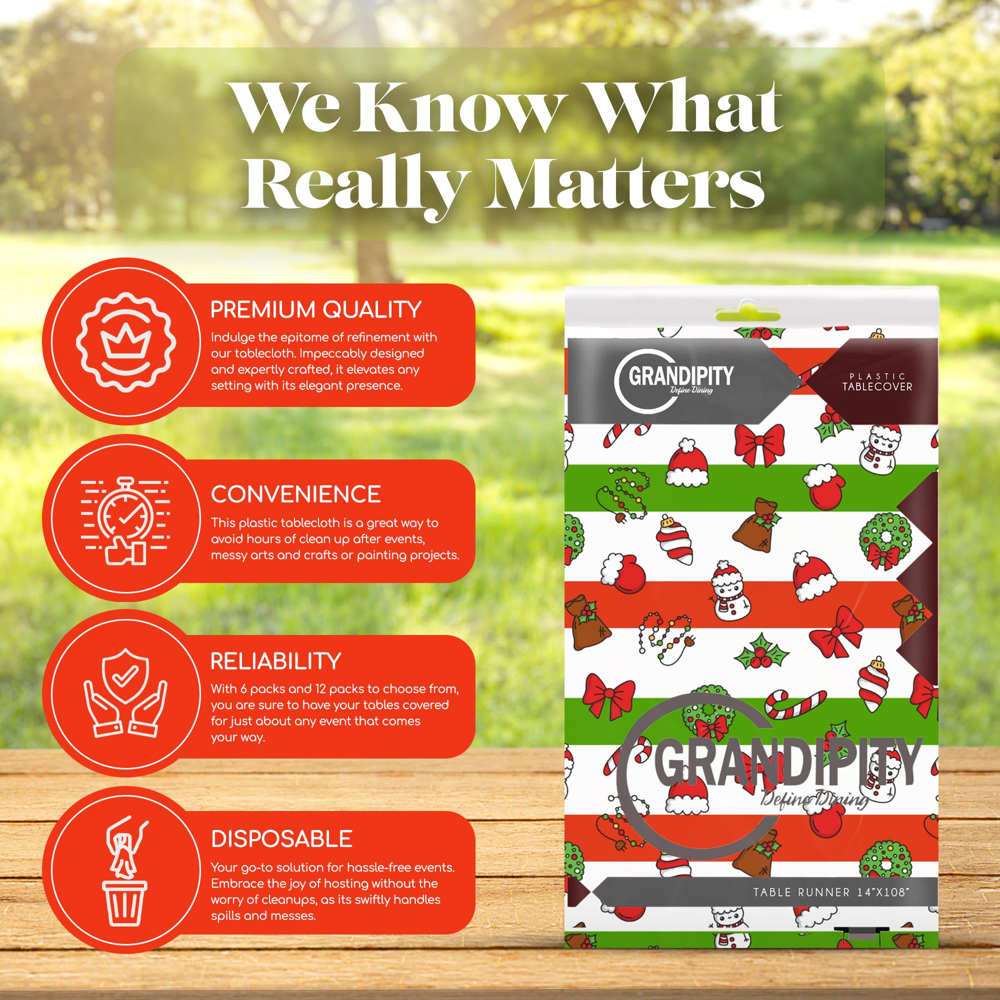 Grandipity Holiday Christmas 12 Pack Premium Disposable Plastic Tablecloth 54 Inch. x 108 Inch. Rectangle Table Cover