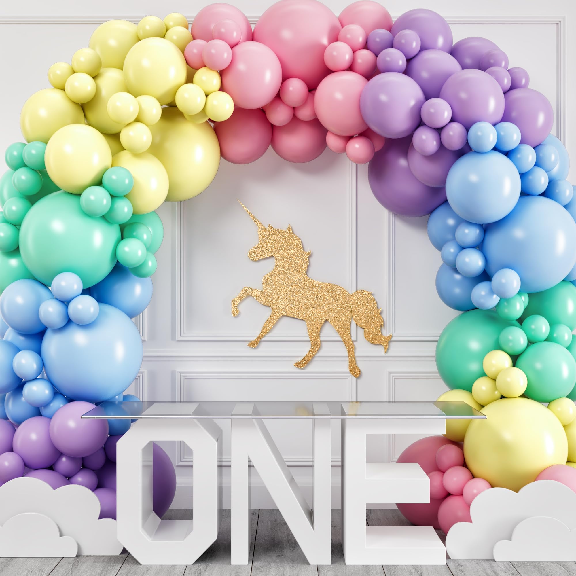 ALL-IN-1 Pastel Balloon Arch Kit for Pastel Party Decorations – Easter Spring Rainbow Party Balloons for Birthday, Baby Shower Decorations - Pastels Balloon Arch Kit with Mixed Sizes Rainbow Balloons
