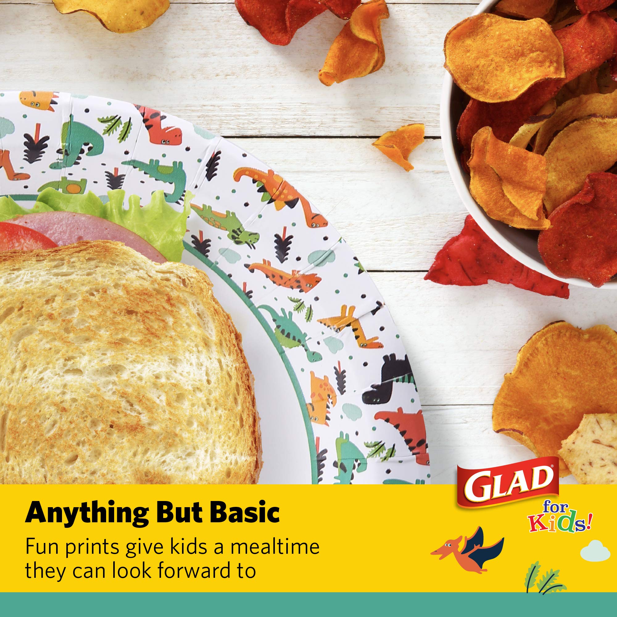 Glad for Kids Dinosaur Paper Plates, 8.5 Inch, Soak Proof, 20 Count