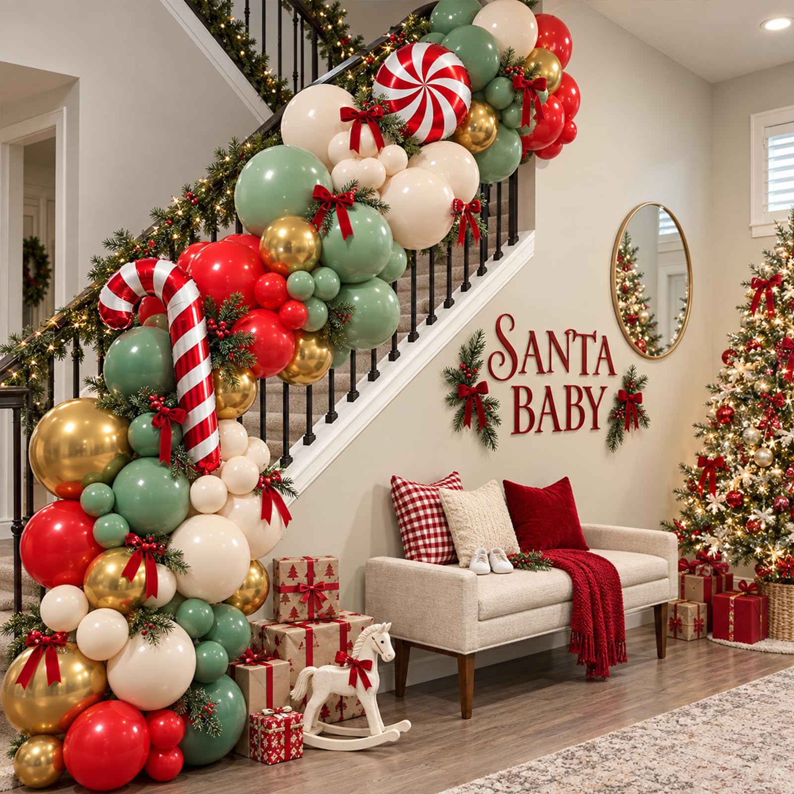 Froova Christmas Balloons, 12Inch Red Green Gold and Candy Cane Balloons