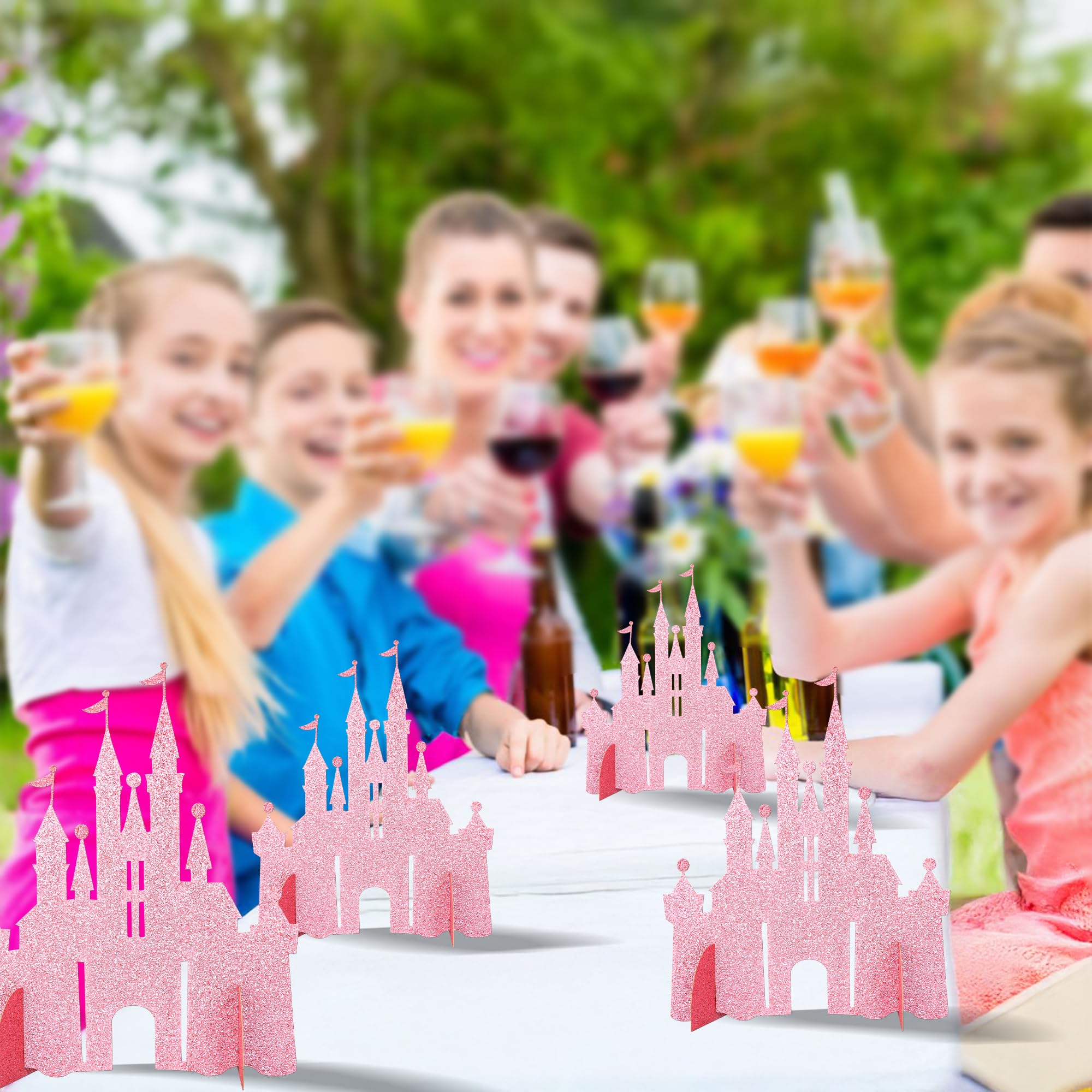 Gyufise 6 Pack Castle Table Centerpiece Glitter Princess Theme Castle Table Toppers for Birthday Baby Shower Princess Party Table Decorations Supplies Pink