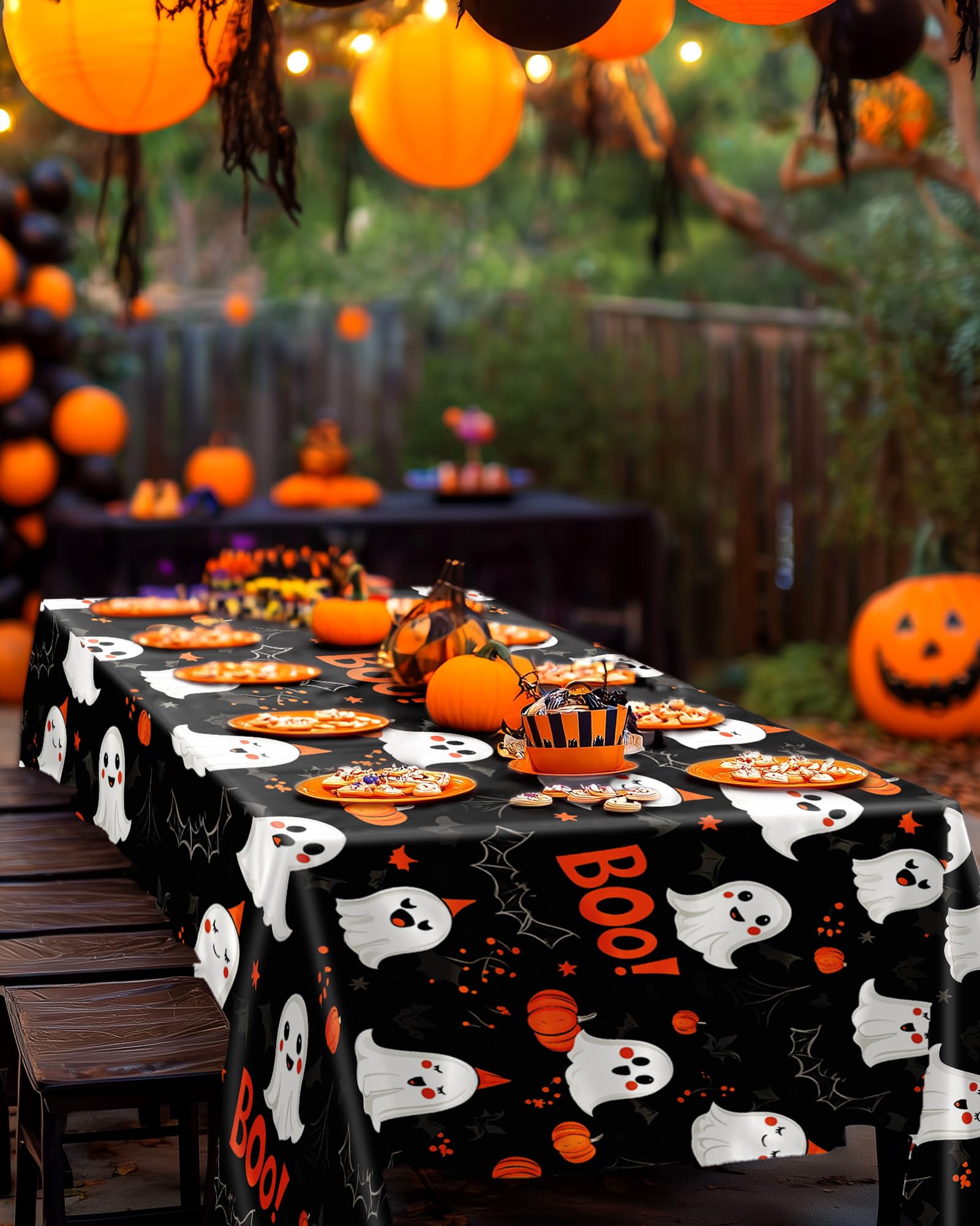 Pureegg Halloween Black Plastic Table Cloth Disposable, 10 Pack, Ghost