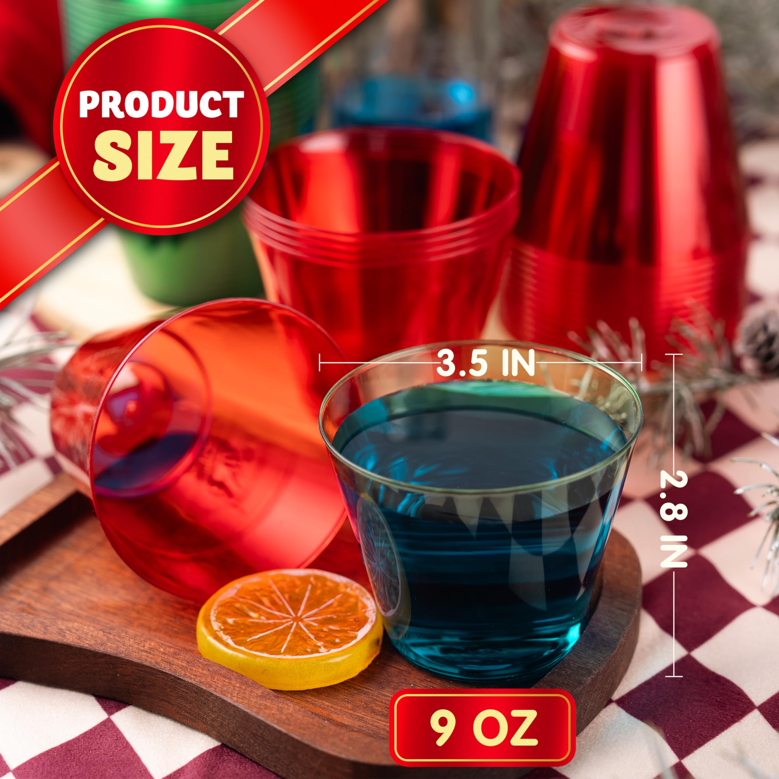 JOYIN 36 PCS Clear Disposable Plastic Cups, 9 OZ Christmas Red and Green Drinking Cups, Plastic Wine Glasses for Xmas Party Supplies, Wedding, Thanksgiving, Birthday, Holiday, New Year
