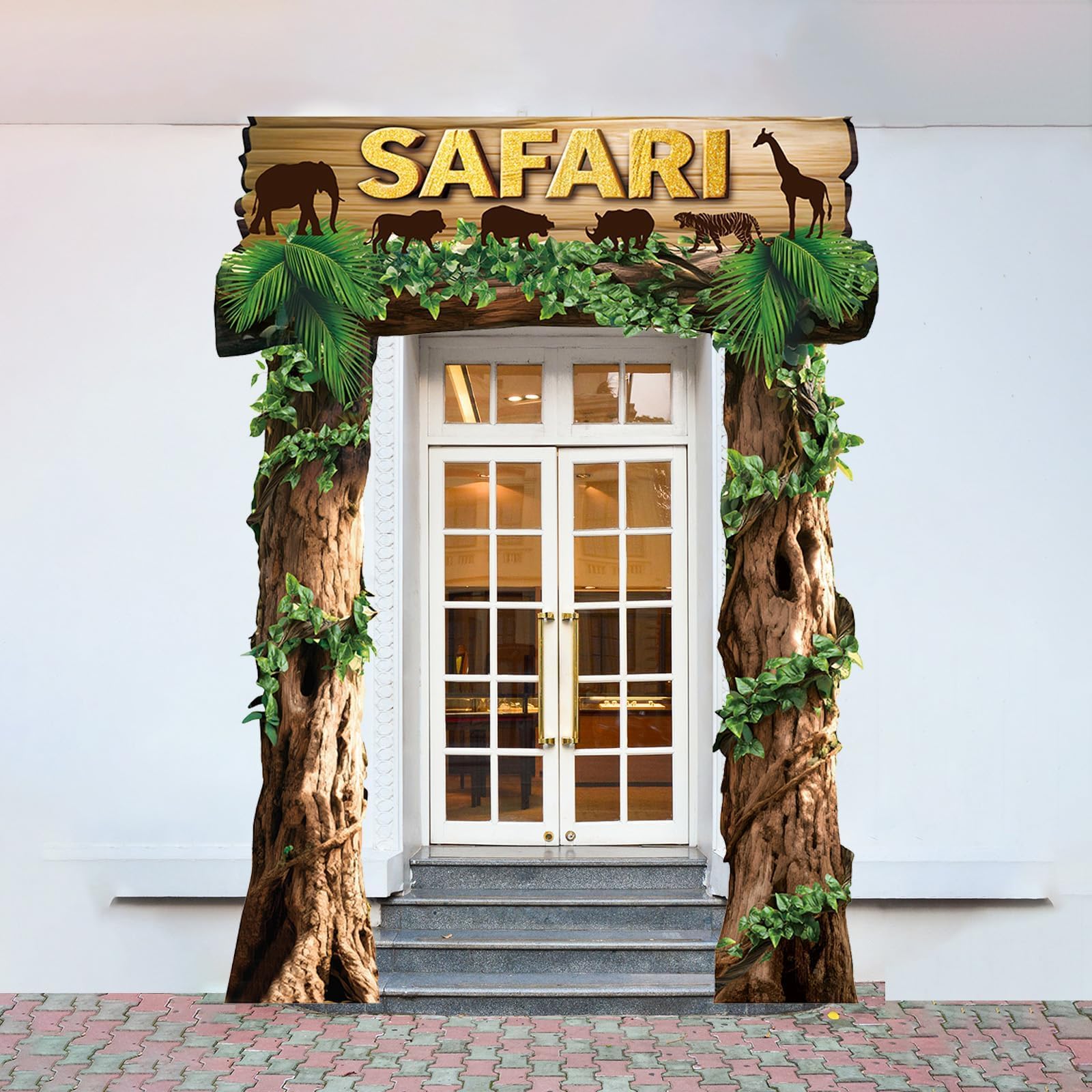Jungle animals Party Decorations Safari Birthday Porch Banner Backdrop Safari Party Supplies Door Decoration Rainfores Banner Photo Booth Backdrop Hanging for Zoo Animals Birthday Photo Booth Prop