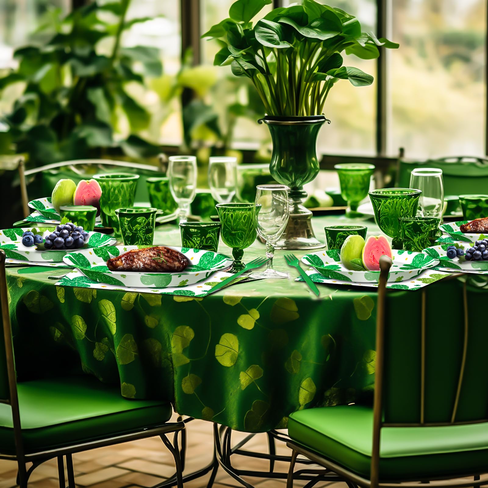 QDIRDEC St. Patrick's Day Party Supplies St Patricks Day Decorations Irish Themed Tableware with Lucky Shamrock Plates Napkins and Forks for Saint Irish Birthday Party Decorations
