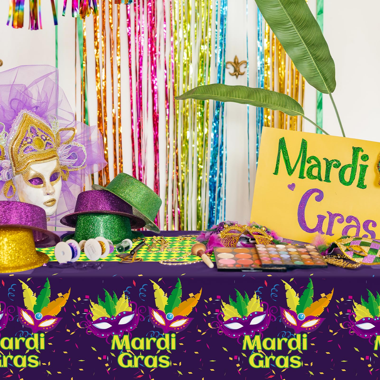 Childom Mardi Gras Decorations,3 Pack Disposable Plastic Tablecloths for Rectangle Table 54" x 108" Mardi Gras Tablecloths for Party Decor,Table Cloths for Birthday,Home,Dinner,Carnival,Party Supplies