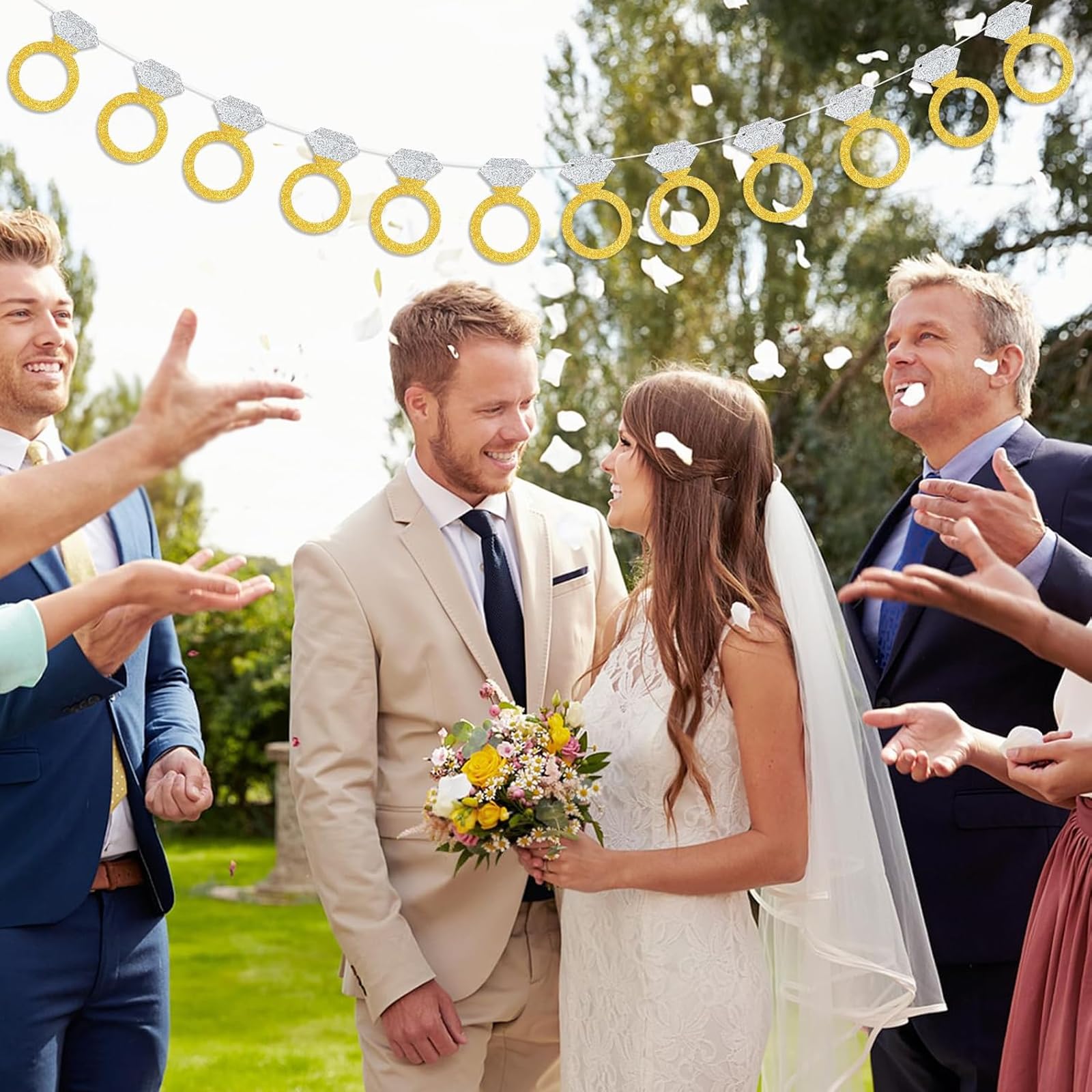 Diamond Ring Banner Engagement Banner Bachelorette Party Banner Decoration Glittery Gold and Silver Diamond Ring Garland for Bachelorette Party, Engagement, Bride to Be, Bridal Shower, Wedding Decorat