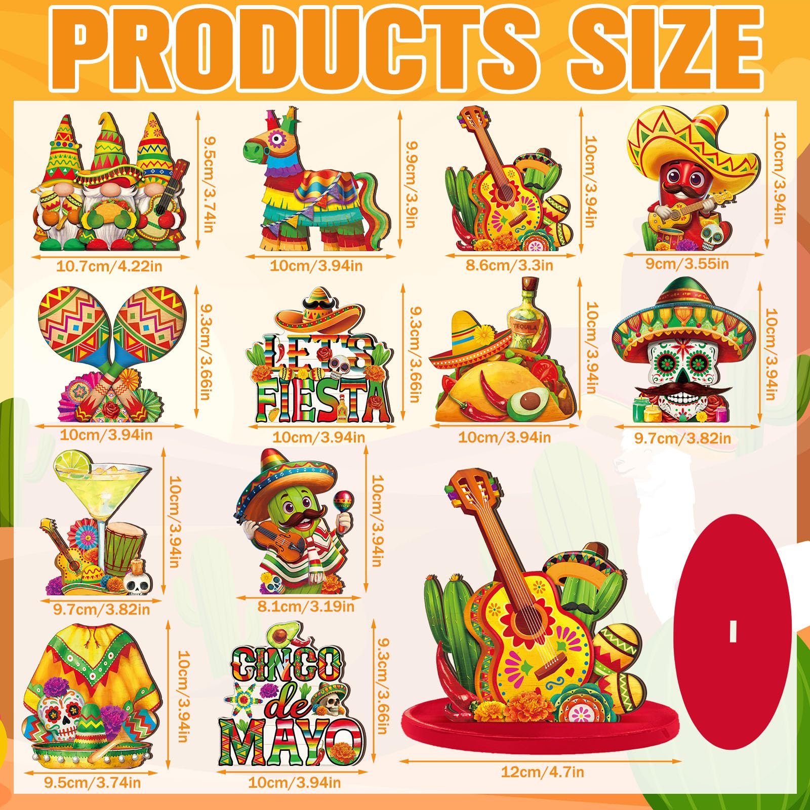 Wesiti 12 Pcs Cinco De Mayo Table Decorations Mexican Fiesta Party Decorations Wooden Cinco De Mayo Centerpiece Signs Taco Maracas Guitar Sombreros Table Topper Tiered Tray Decor for Home Office