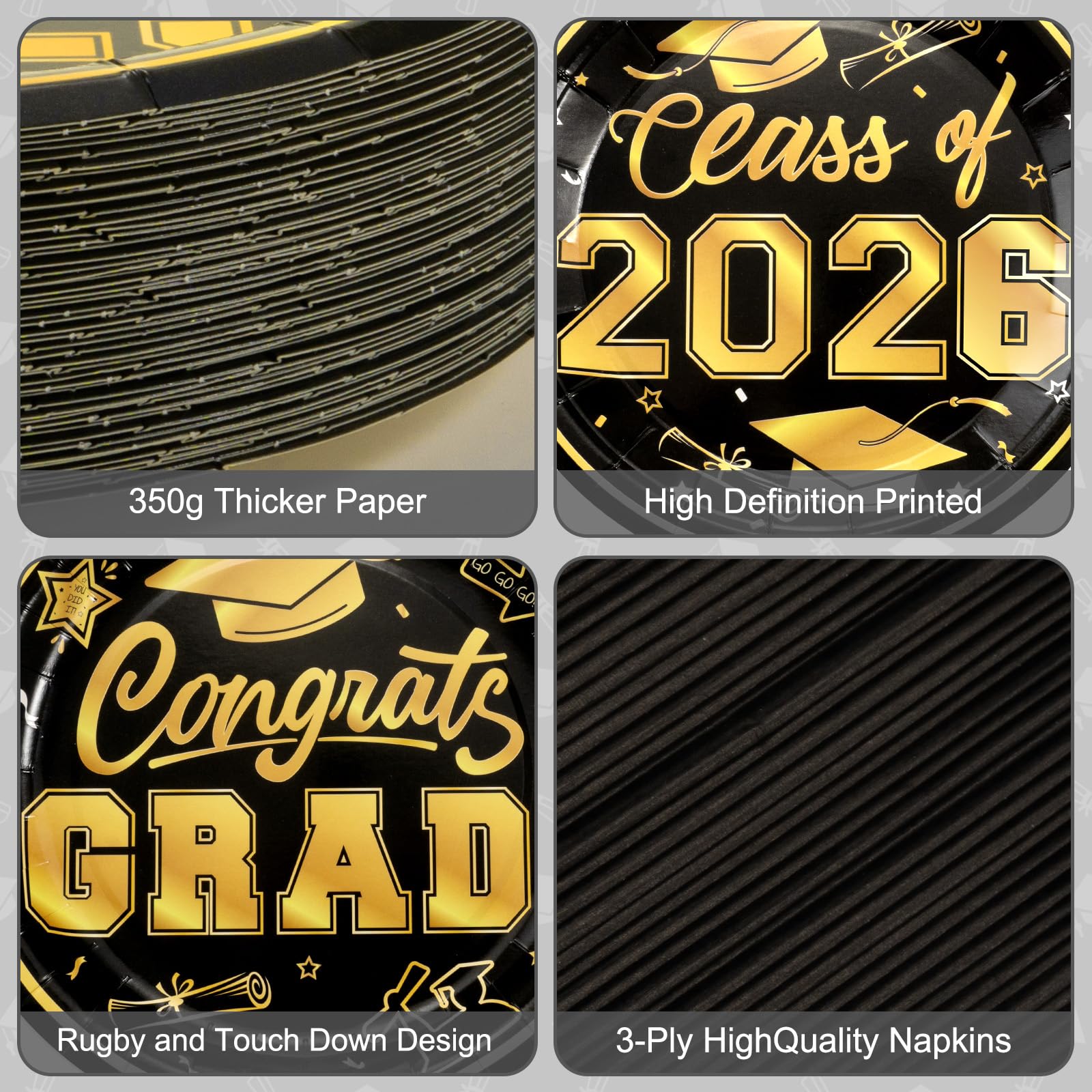 Litmitfu 150 Pcs Graduation Plates and Napkins 2026 - Black Gold Congrats Grad Class of 2026 Paper Dessert Dinner Plates Napkins Set for Graduation Party Decorations Supplies Table Decor, Serves 50
