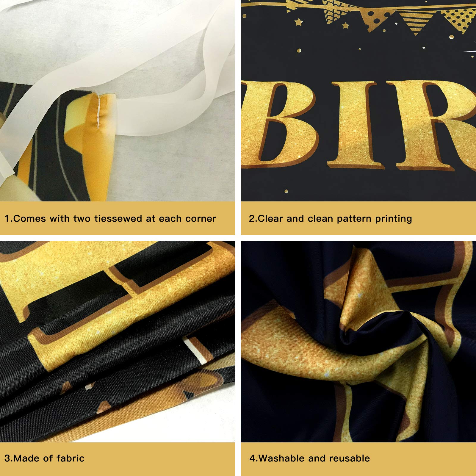 Large Happy 15th Birthday Decoration Banner, Black and Gold Happy 15th Birthday Banner Sign, 15th Birthday Party Decorations Supplies(9.8x1.6ft)