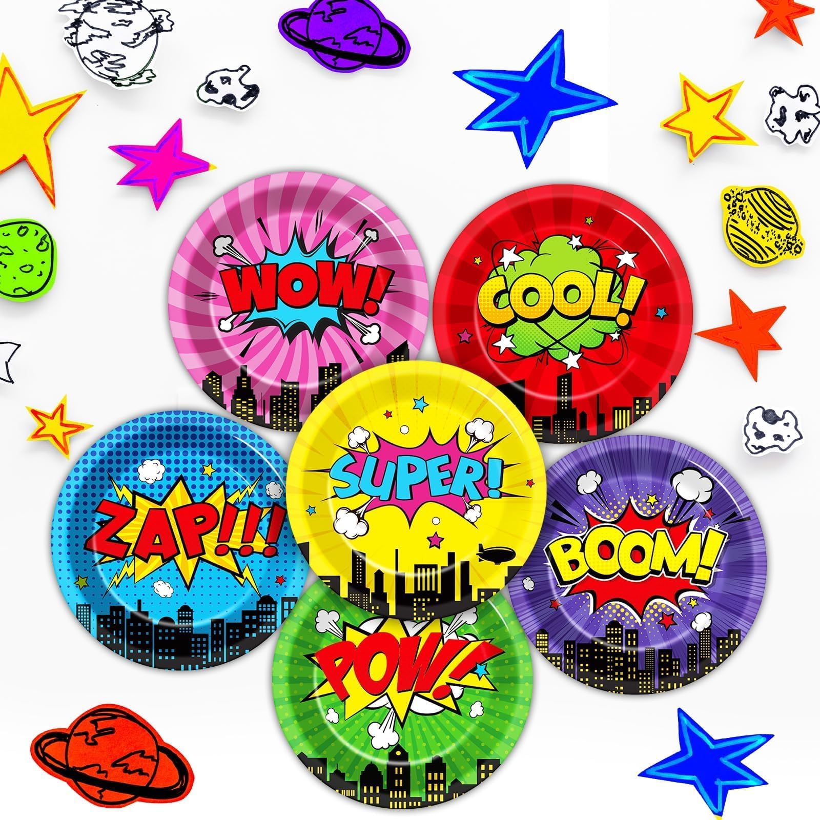 CHUNNIN 60 Pcs Super Theme Hero Party Plates for Birthday Party Decorations 9in Super Theme Hero Paper Plates Disposable Colorful Paper Plate for Kids Home Birthday Event Supplies