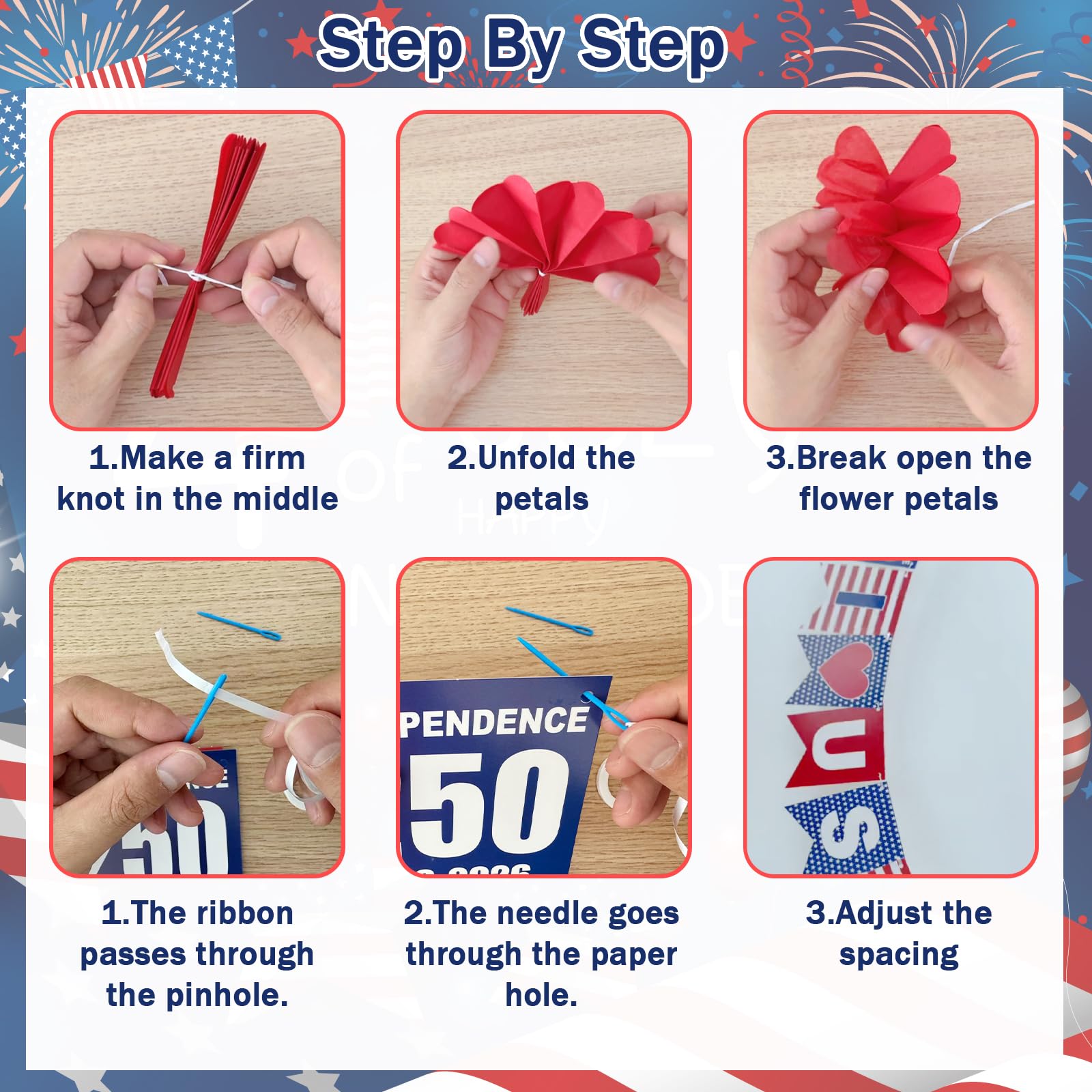 250th Anniversary Party 4th of july Decorations Set, 29 PCS Red White Blue Patriotic Decor with Paper Fans, Pom Poms, Tablecloth, Hanging Swirls and Door Banners