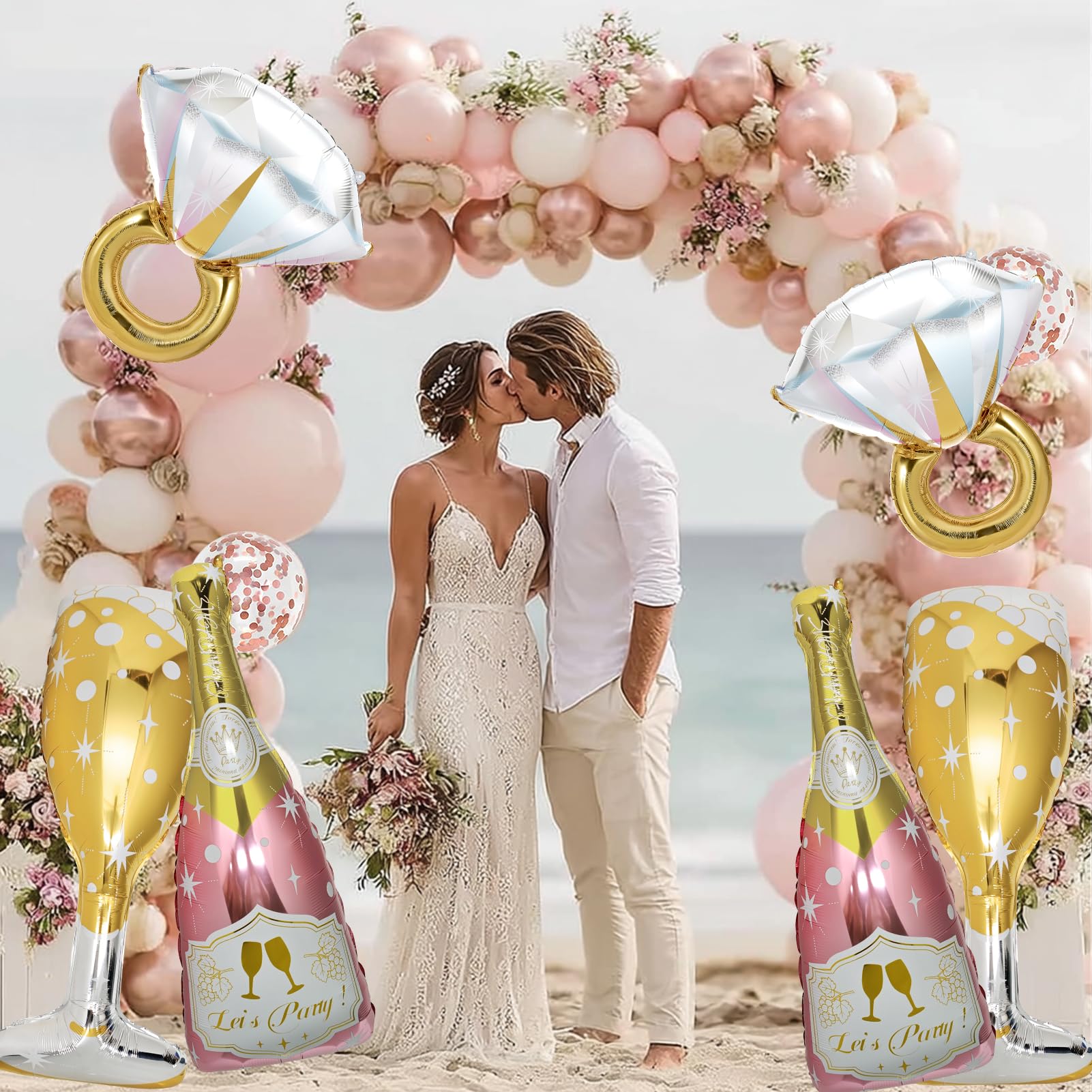 4 Pcs Diamond Ring Balloon, Huge Glitter Aluminum Foil Ring Balloons for Bridal Shower, Wedding, Anniversary, Bachelorette, Engagement Party Decorations Supplies