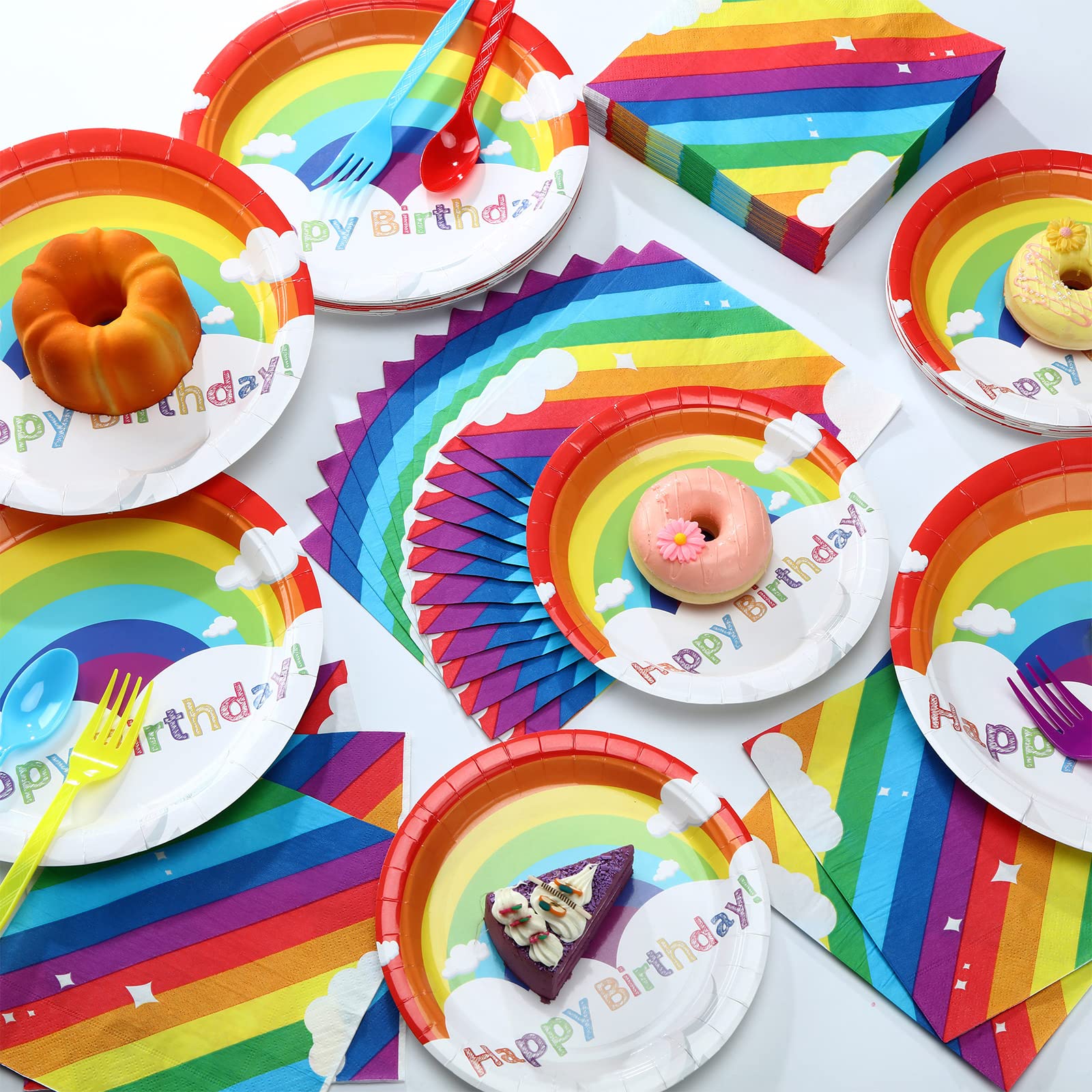 Jetec 240 Pcs Rainbow Birthday Party Supplies for 40 Guests, Colorful Disposable Tableware Set with Plates Napkins Cutlery, Easy Party Decorations for Birthday, Baby Shower, Rainbow Theme Celebration