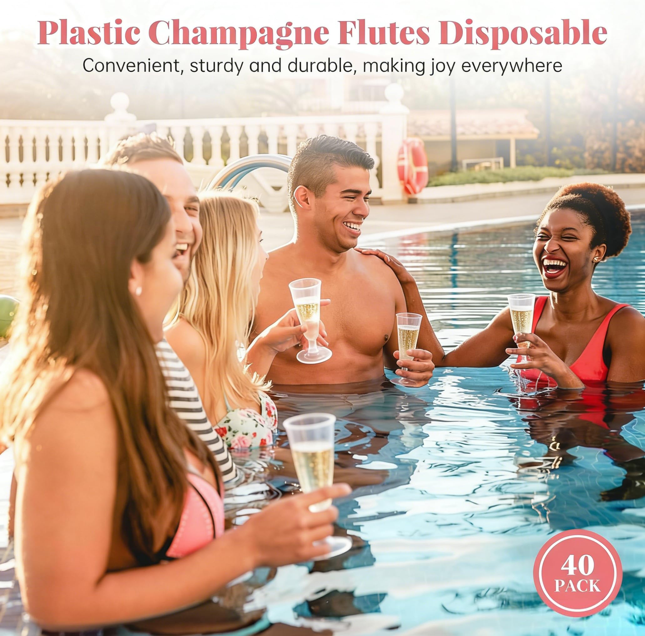 SUREHOME Plastic Champagne Flutes 40 Pack Disposable Champagne Glasses 5oz Clear Plastic Mimosa Glasses Wedding Cocktail Cups Bulk for New Years Eve Party Supplies 2026 Engagement Birthday Decorations