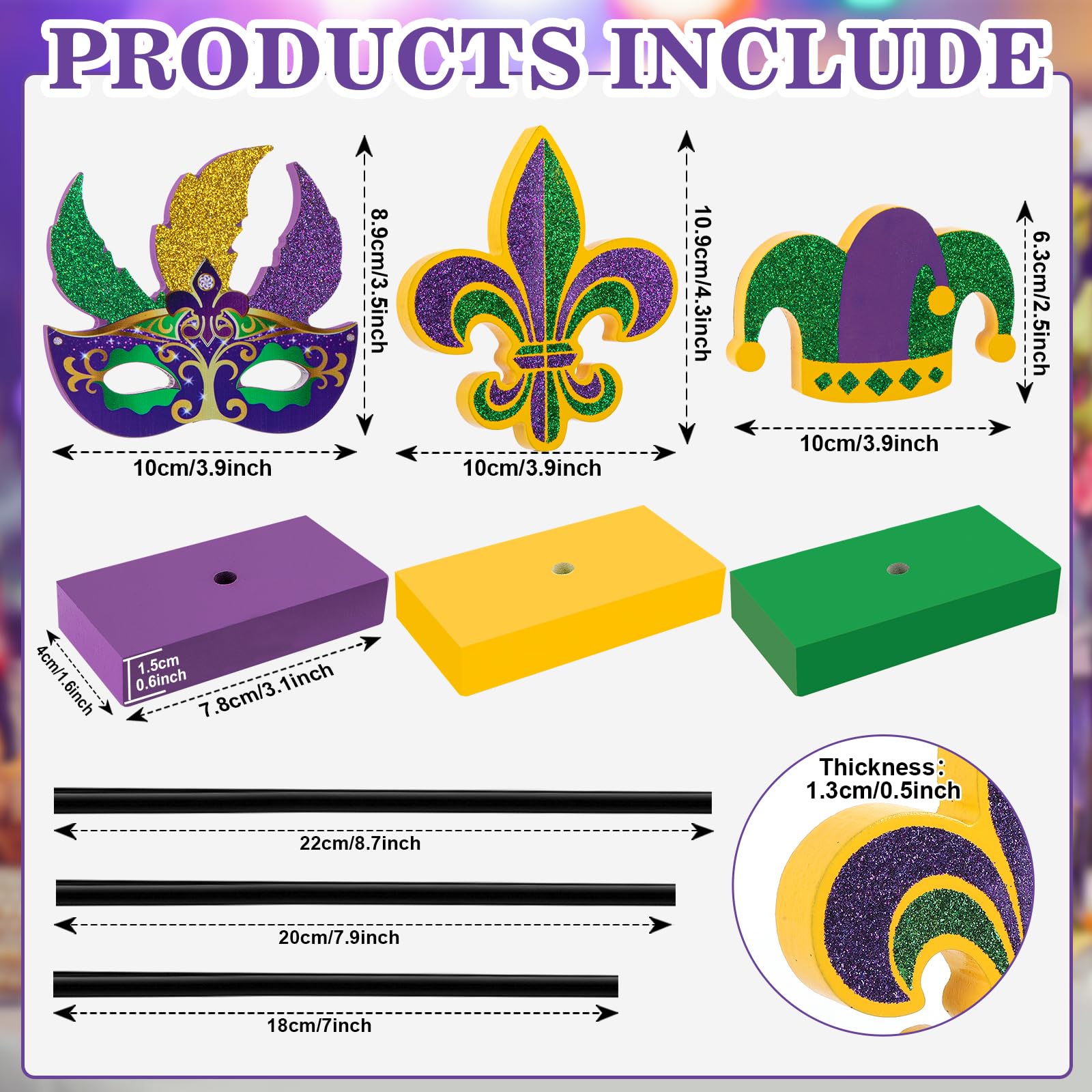 3 Pieces Mardi Gras Tiered Tray Decor Wood Set, Glitter Mardi Gras Table Decor,Rustic Mardi Gras Table Decorations for Party Home Room (Mardi Gras)