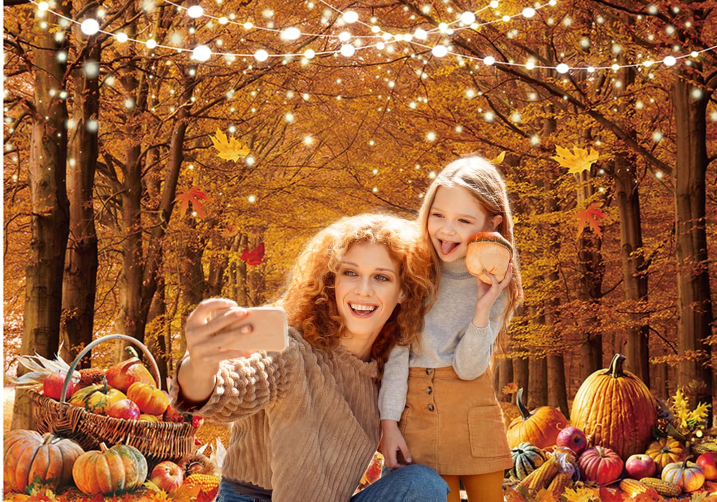 CYLYH 7x5ft Fall Photography Backdrop Autumn Maple Forest Leaves Pumpkin Party Background Thanksgiving Party Supplies Farm Harvest Event Banner Thanksgiving Photo Booth Props