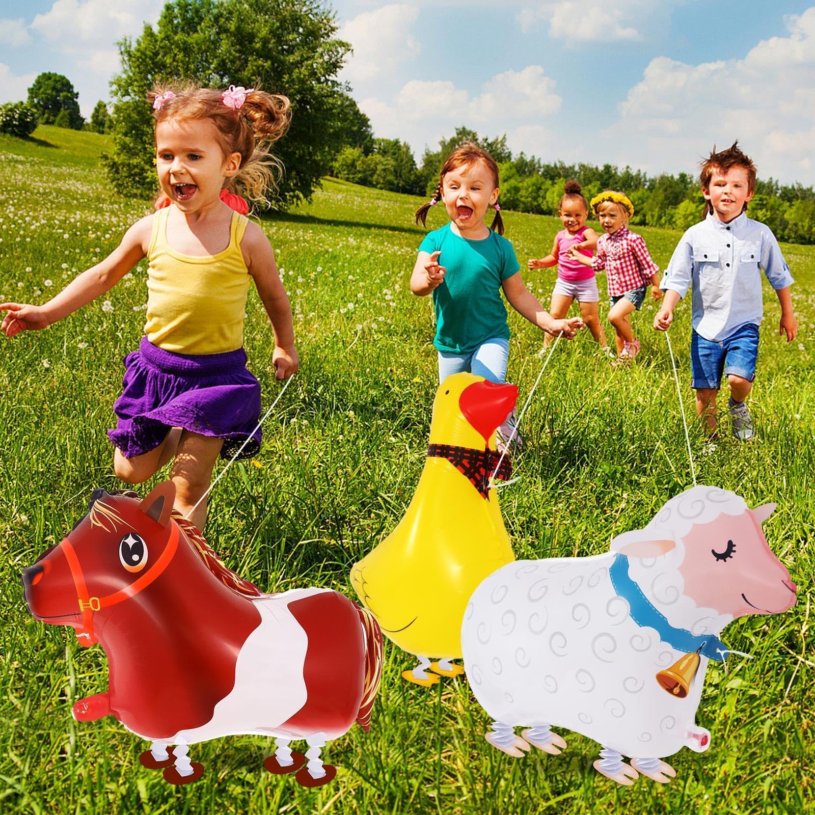 6 Pcs Walking Animal Balloons, Farm Animals Balloons, Walking Foil Mylar Balloon, Farm Birthday Decorations for Farm Theme Party Supplies (Animal)