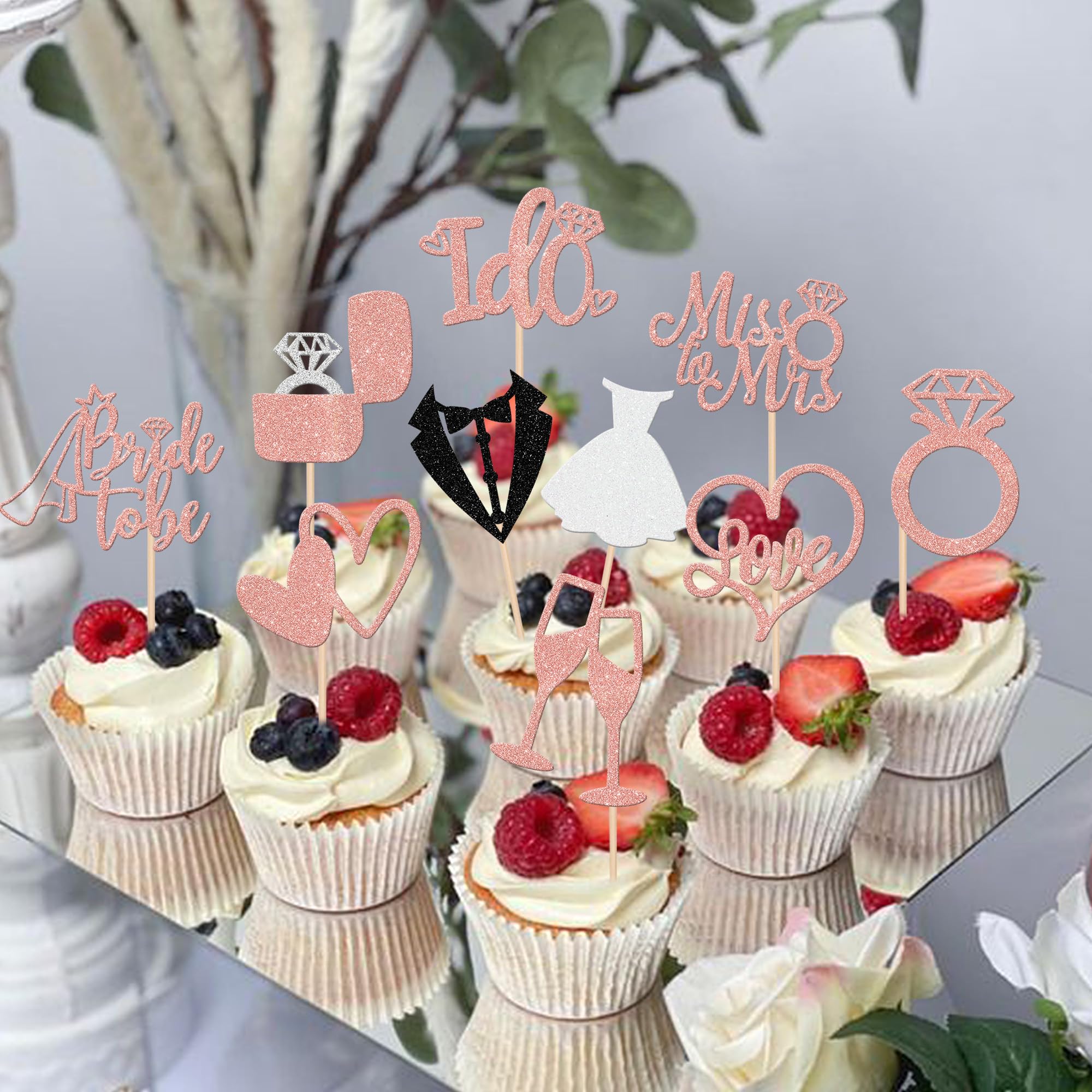 30 PCS Bride to Be Cupcake Toppers Glitter Miss to Mrs I Do Love Heart Ring Cupcake Picks Wedding Bridal Shower Cake Decorations for Wedding Engagement Bachelorette Party Supplies Rose Gold