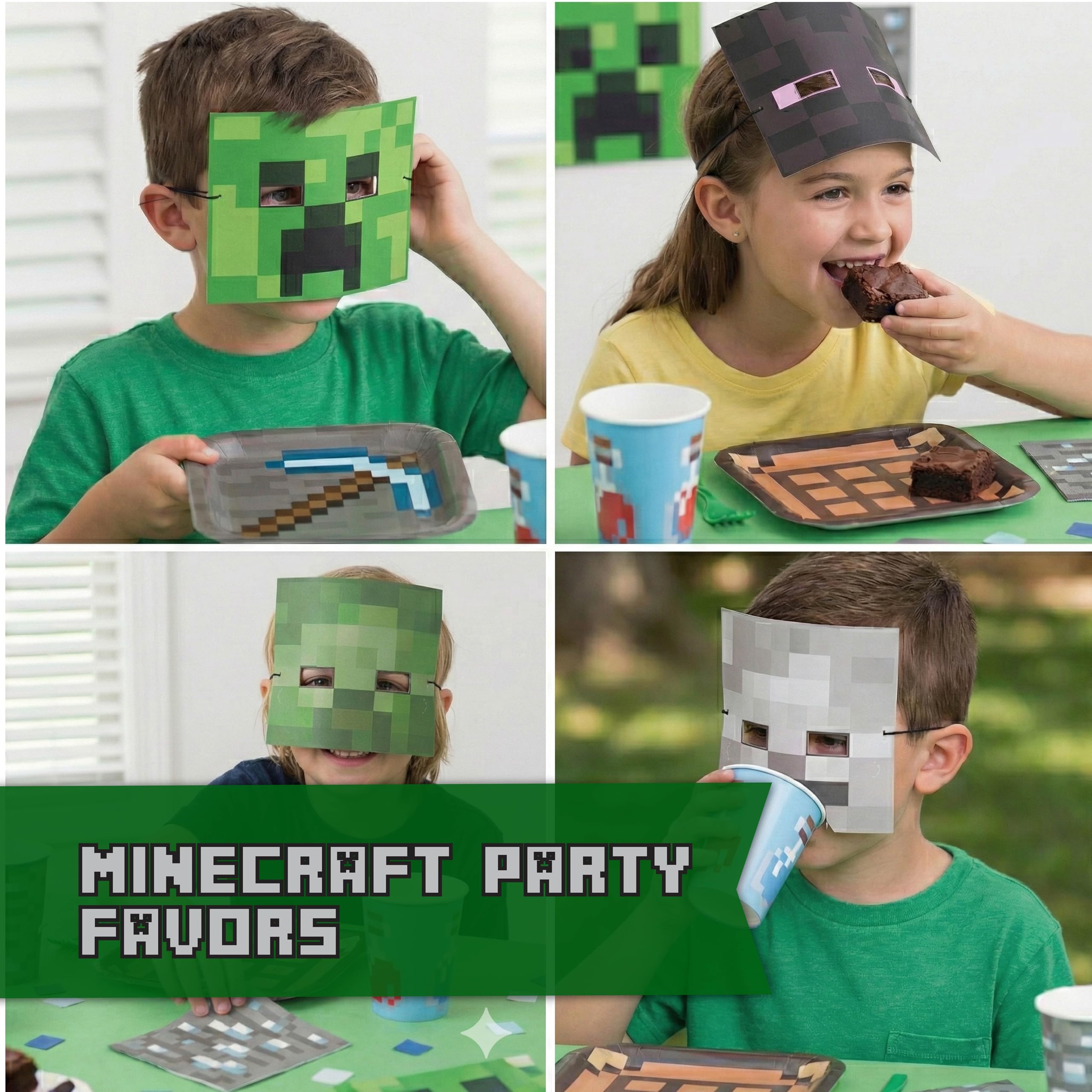 Minecraft Party Favors and Birthday Party Decorations - 16-Pack Masks