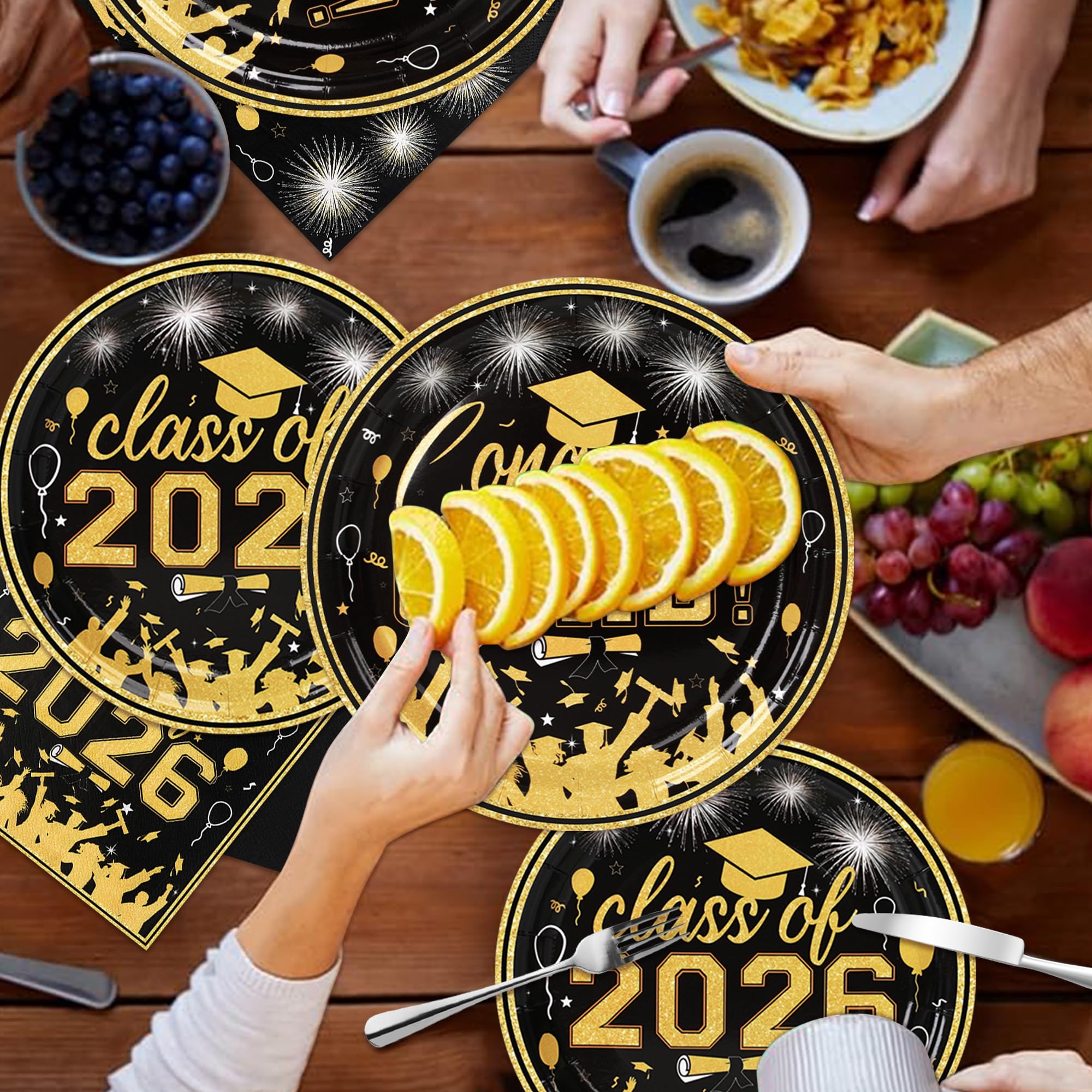 200 Pcs Graduation Party Plates and Napkins Graduation Decoration Black and Gold Class of 2026 Disposable Paper Plates Luncheon Napkins Cocktail Napkin for Congrats Grad Party Decoration,Serve 50