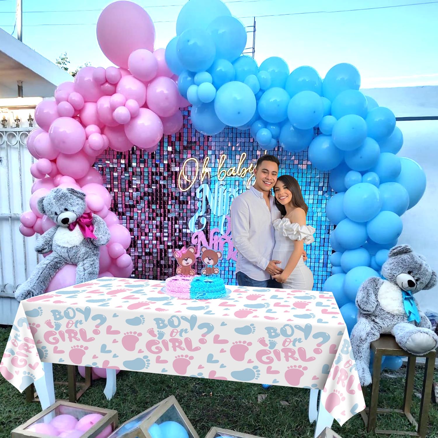 XJLANTTE 2Pcs Gender Reveal Tablecloth - Boy or Girl Table Decorations Rectangular Pink and Blue Table Cover for Baby Shower Decorations, Gender Reveal Boy or Girl Party Supplies, 51 x 86.6 Inch