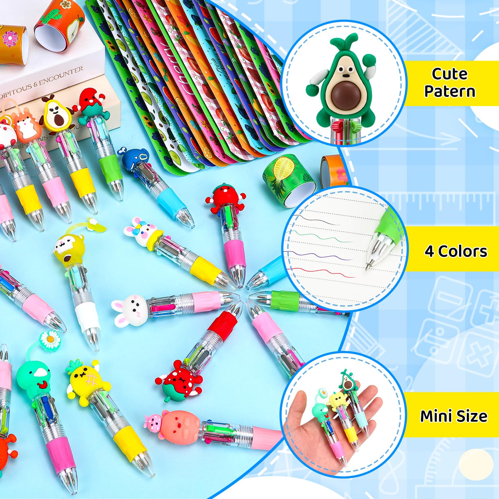 SZCECHRE 24 Pack Back to School Classroom Gifts Set with Classic Animal &Fruit Designs for Teens,Goodie Bags with Multicolor Pen for Birthday Stuffers Rewards Prizes Party Favors