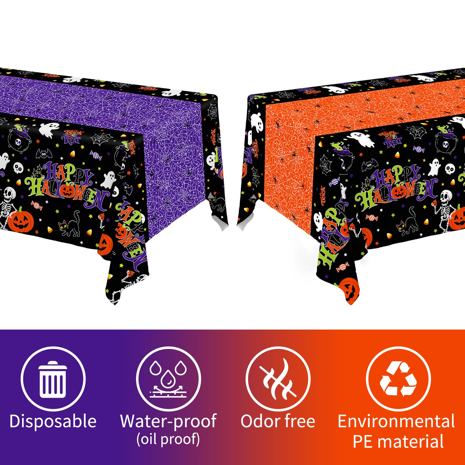 2 Pack Halloween Tablecloth, 54 x 108 Inch Disposable Plastic Table Cover, Halloween Party Supplies for Halloween Decor