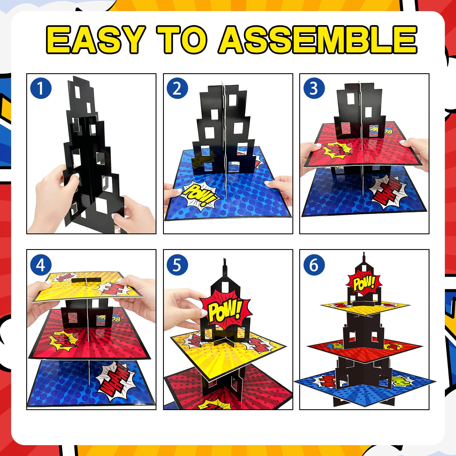 KALEFO Superhero Party Supplies Cake Stand 3 Tier Cupcake Stand Super Hero Parties Favors Mini Cup Cake Holder for Birthday Decorations (Superhero)