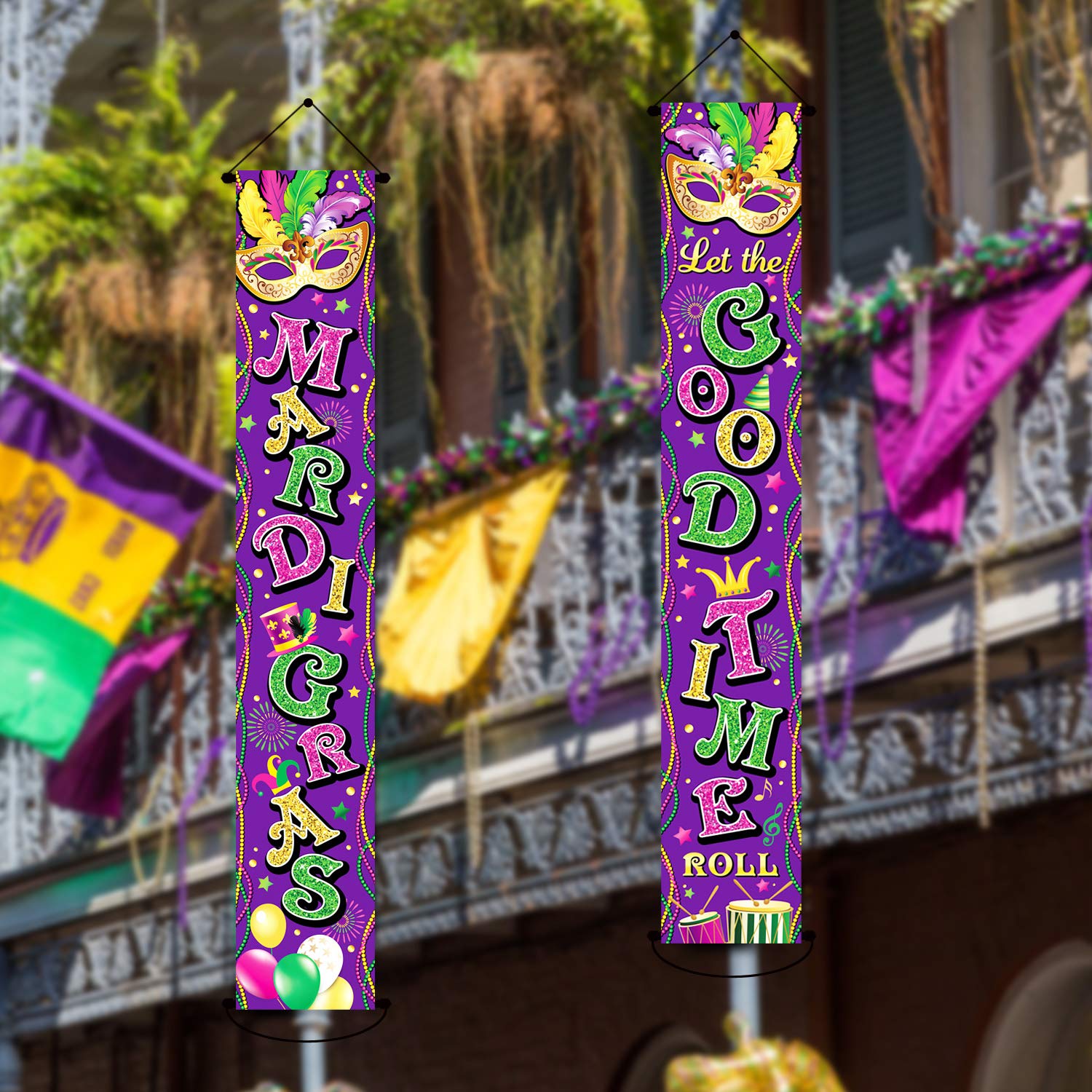 3 Pack Mardi Gras Decorations Banner New Orleans Party Mardi Gras Porch Door Decor Hanging Welcome for Home Yard Lawn Outdoor Indoor (Purple)