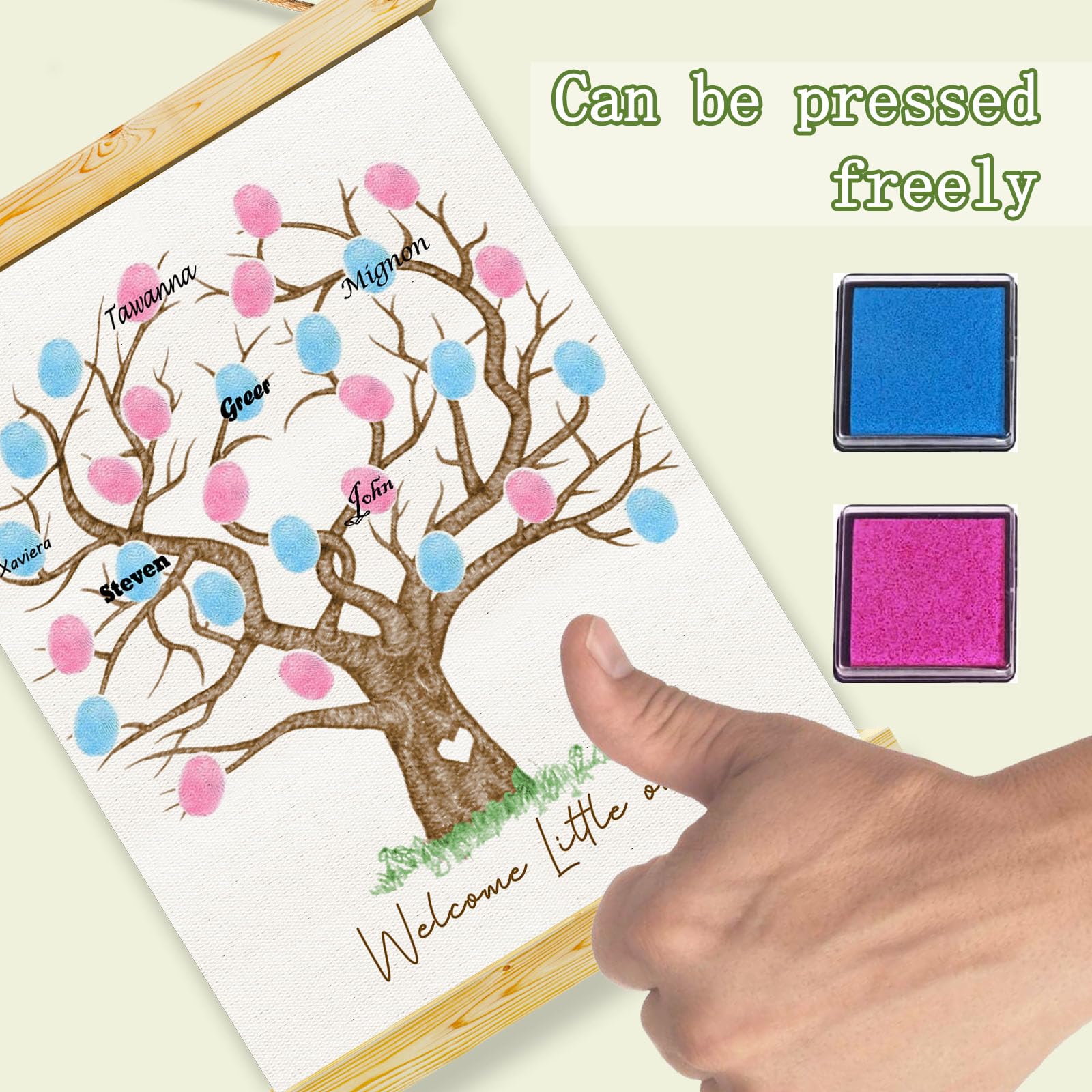 QZCYU Gender Reveal Fingerprint Tree Canvas Guest Books, Baby Shower Decorations, Gender Reveal Party Decorations Gifts Ideas, Baby Shower Party Supplies, Thumbprint Hanging Paintings(12x15in)
