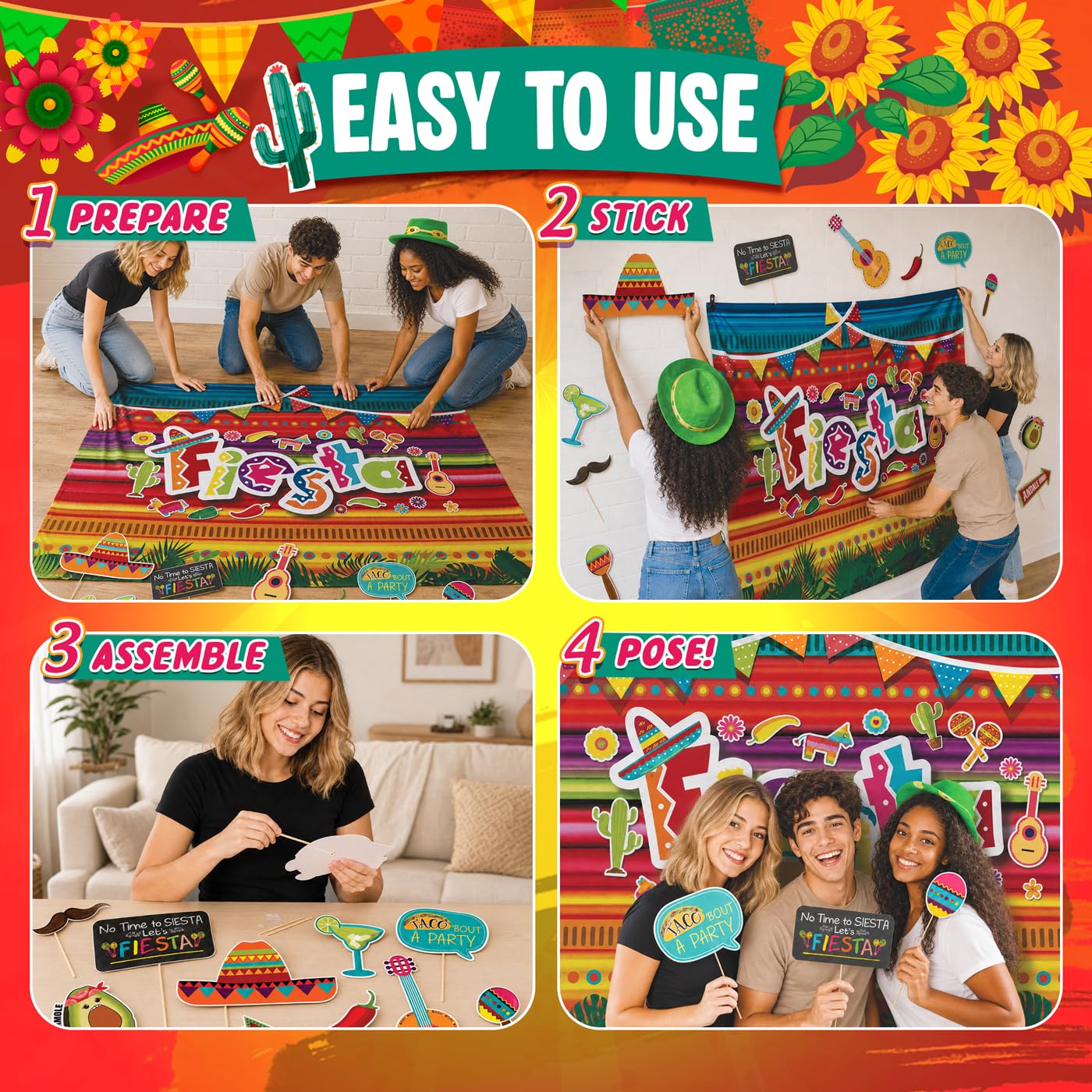 Fiesta Theme Photography Backdrop & Studio Props Kit, Cinco De Mayo Party Decorations, Mexican Photo Booth Background for Pictures, Summer Pool Mexicana Birthday Party Supplies
